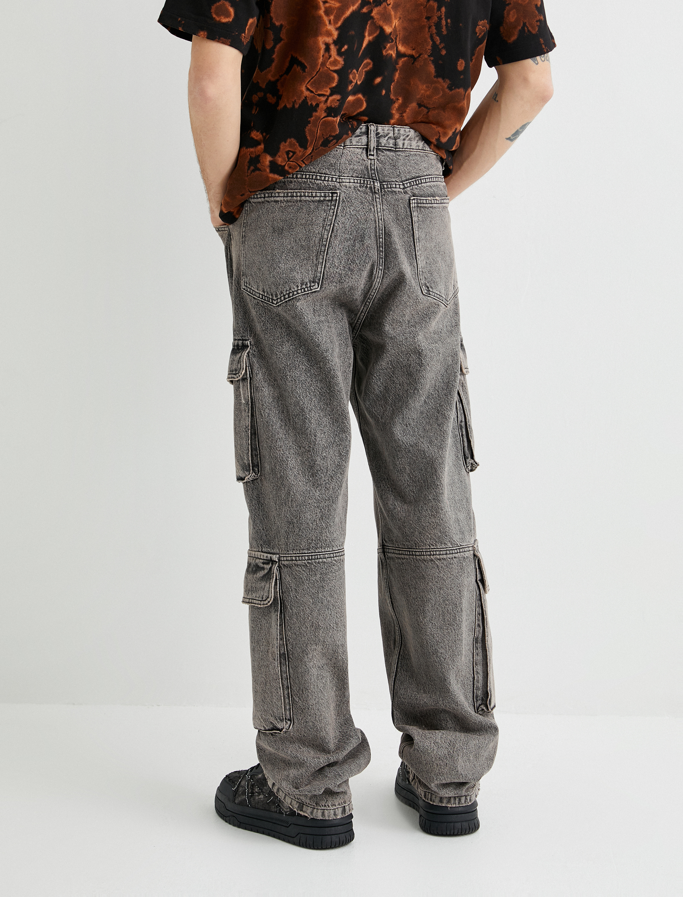   Bol Kot Pantolon Kargo Cepli Yıkamalı Düğmeli