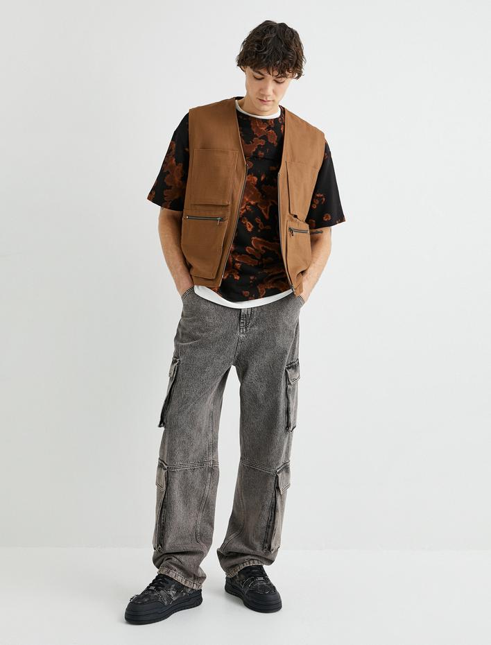  Bol Kot Pantolon Kargo Cepli Yıkamalı Düğmeli