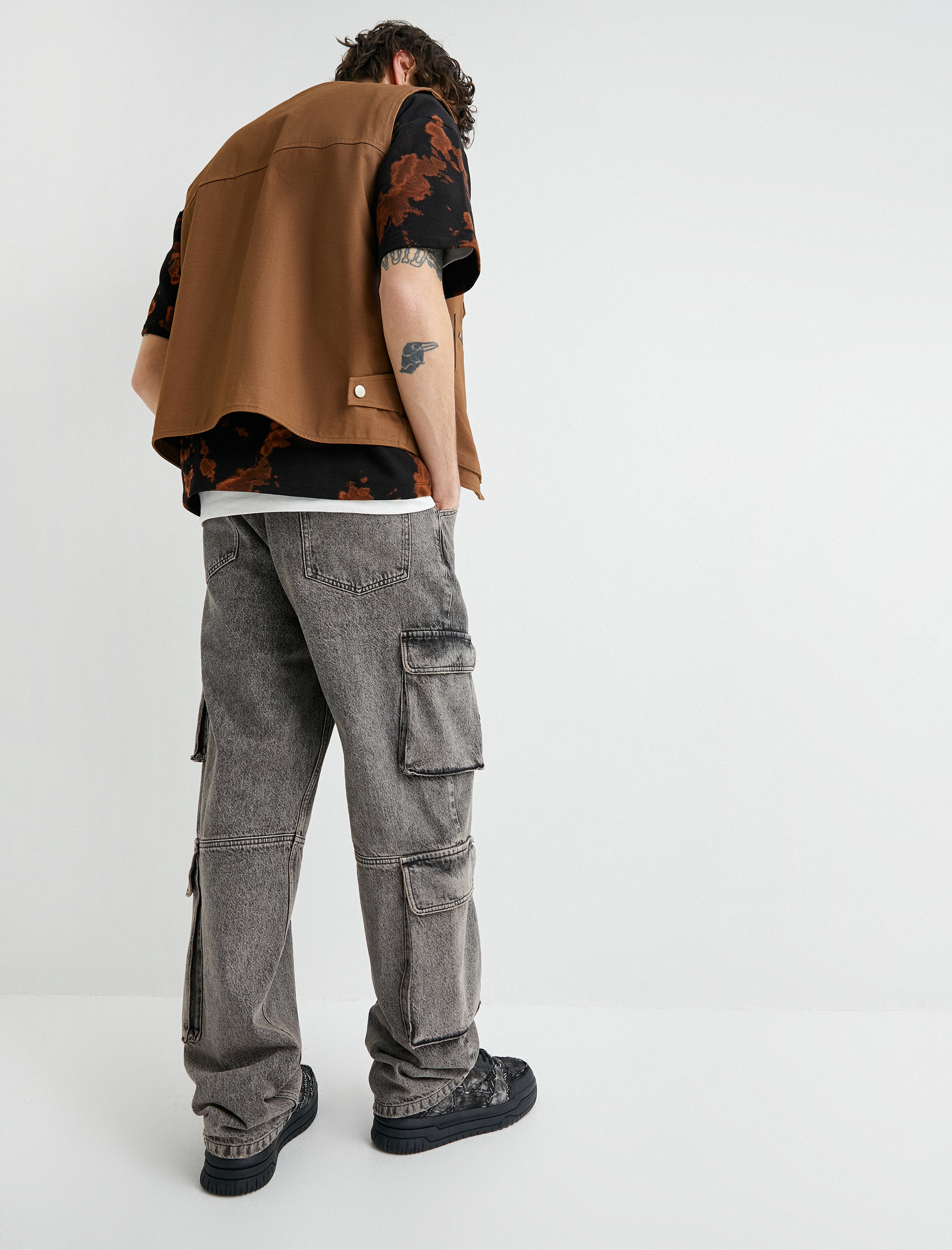   Bol Kot Pantolon Kargo Cepli Yıkamalı Düğmeli