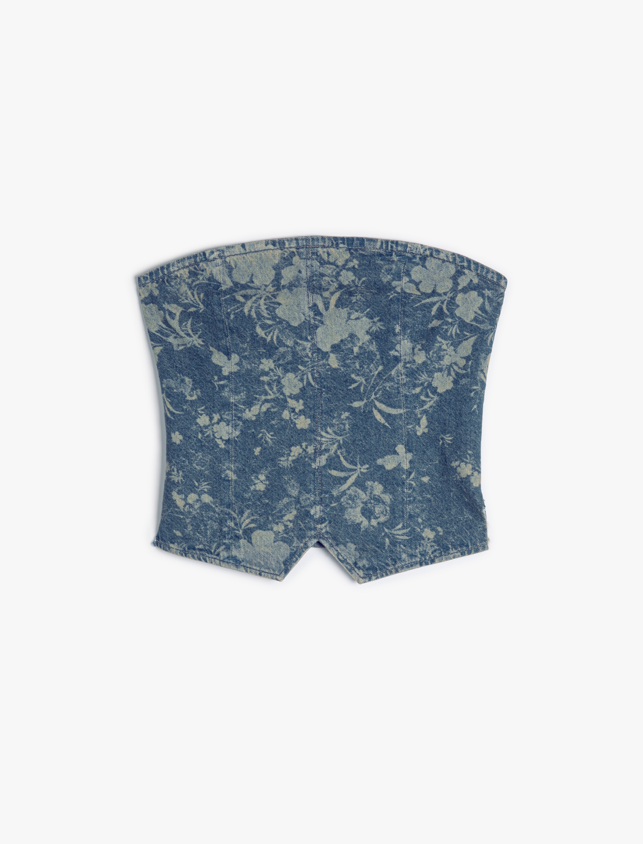   Floral Straplez Kot Üst Asimetrik Kesim Fermuarlı