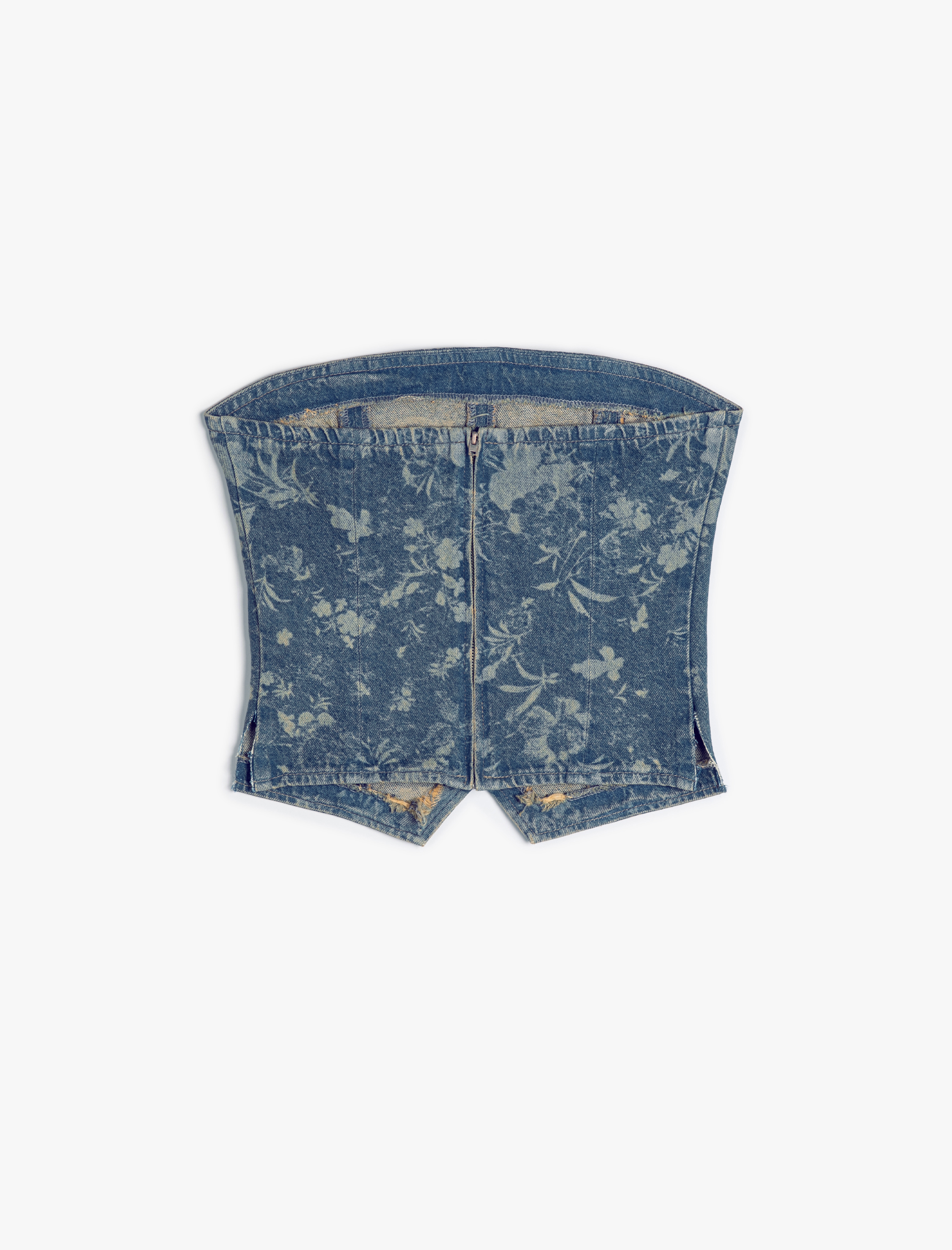   Floral Straplez Kot Üst Asimetrik Kesim Fermuarlı