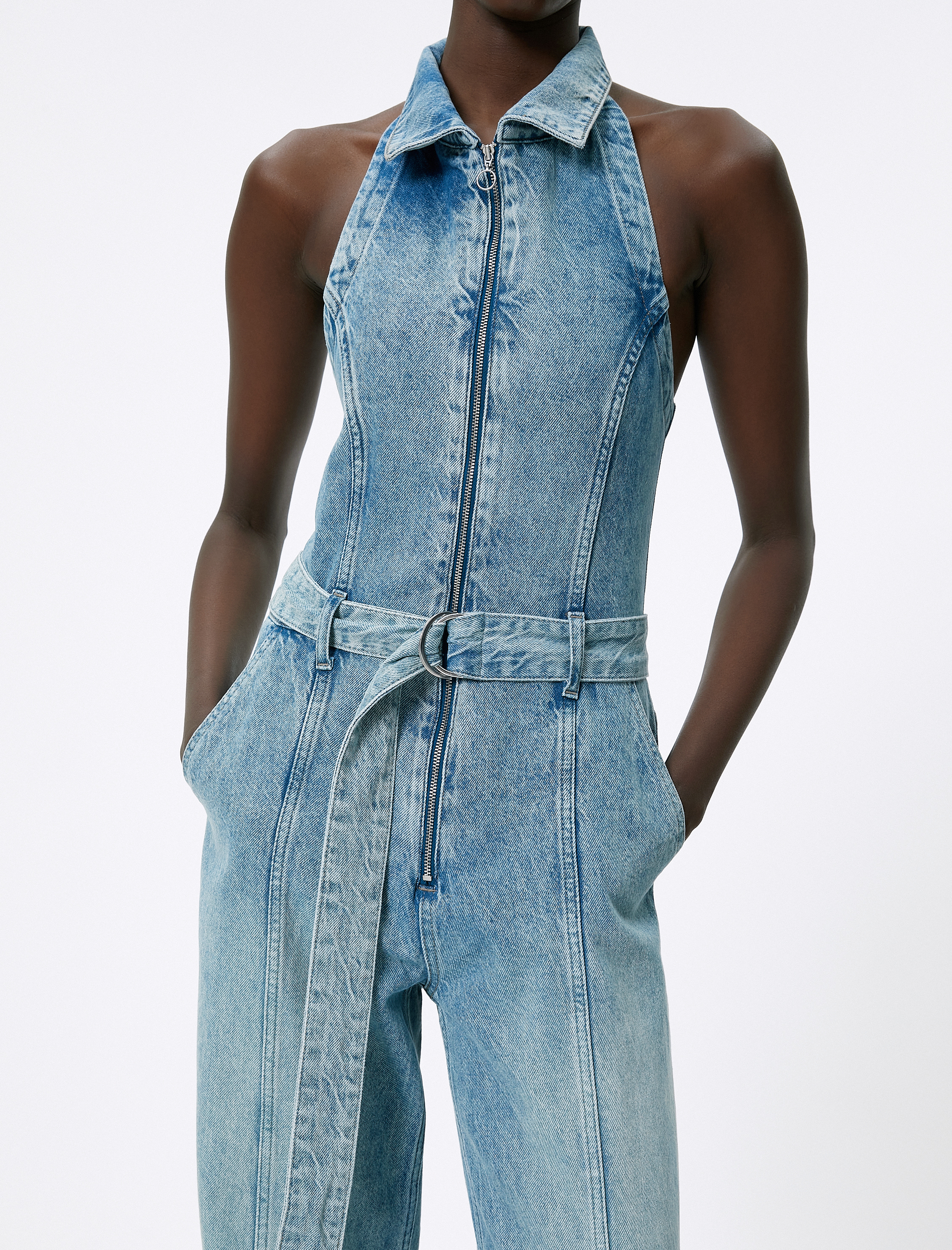   Kot Tulum Yakalı Halter Yaka Fermuarlı Kemer Detaylı Düz Paça Cepli Rahat Kalıp