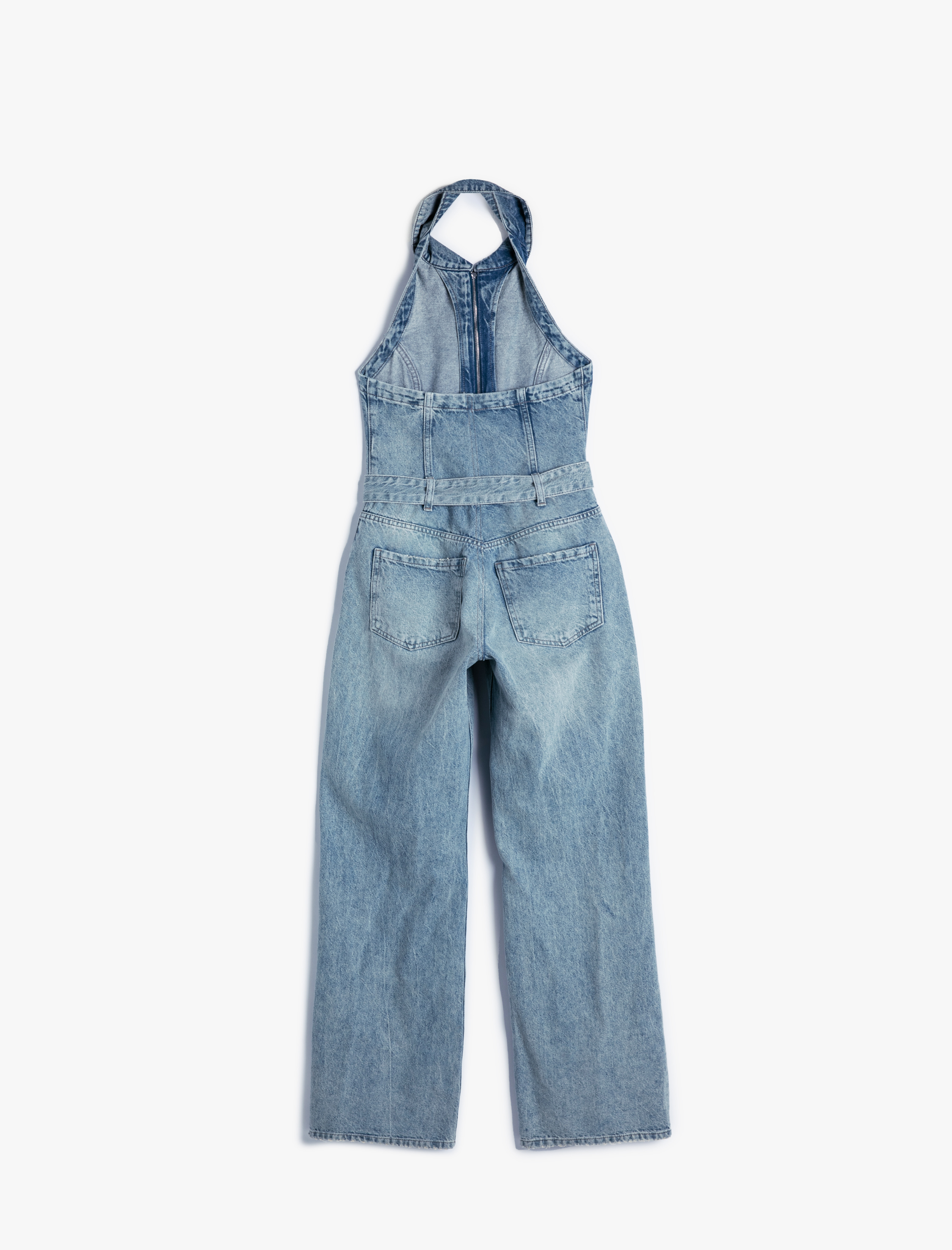   Kot Tulum Yakalı Halter Yaka Fermuarlı Kemer Detaylı Düz Paça Cepli Rahat Kalıp