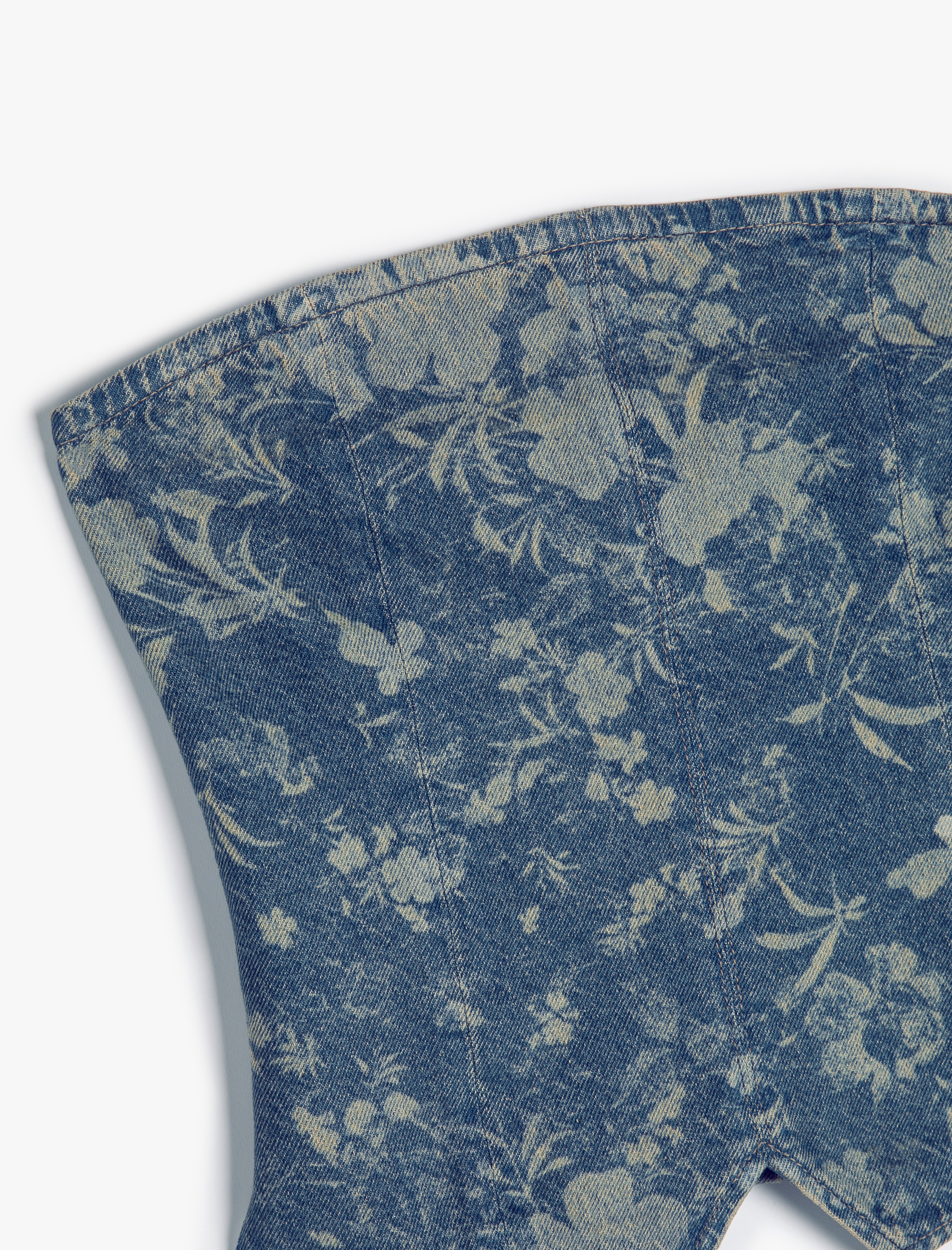   Floral Straplez Kot Üst Asimetrik Kesim Fermuarlı