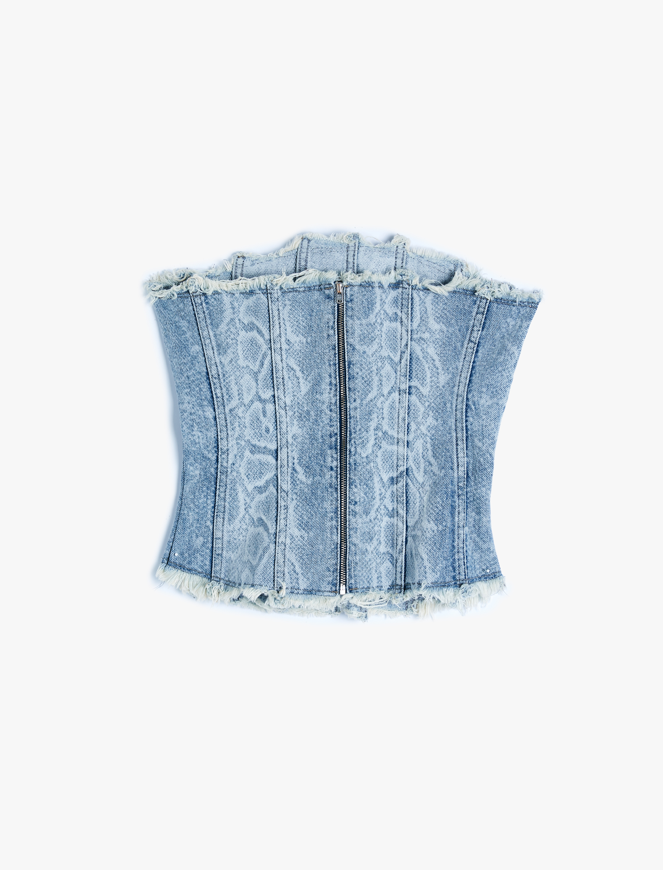   Straplez Kot Üst Korse Görünümlü Kenarları Püsküllü Fermuarlı