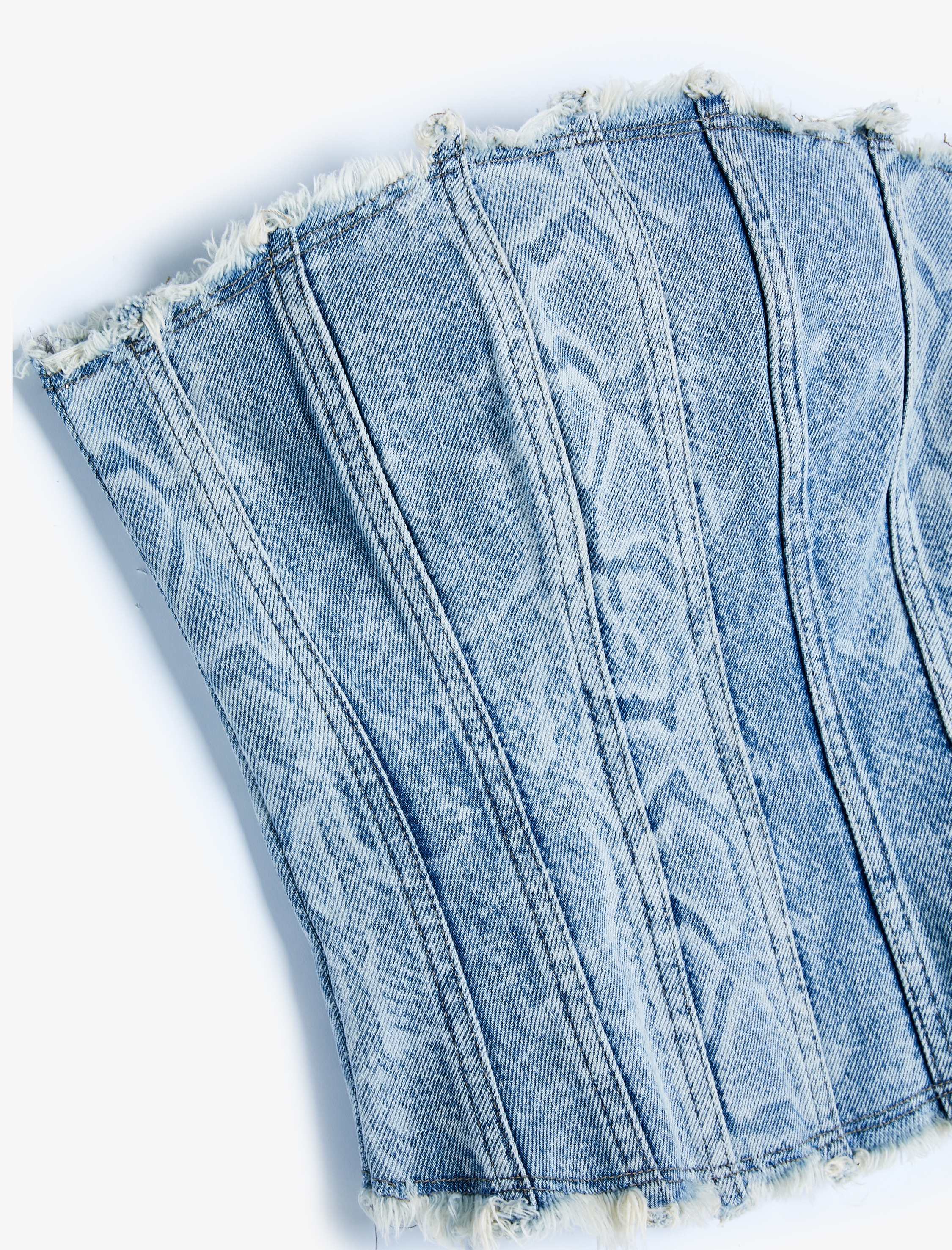   Straplez Kot Üst Korse Görünümlü Kenarları Püsküllü Fermuarlı