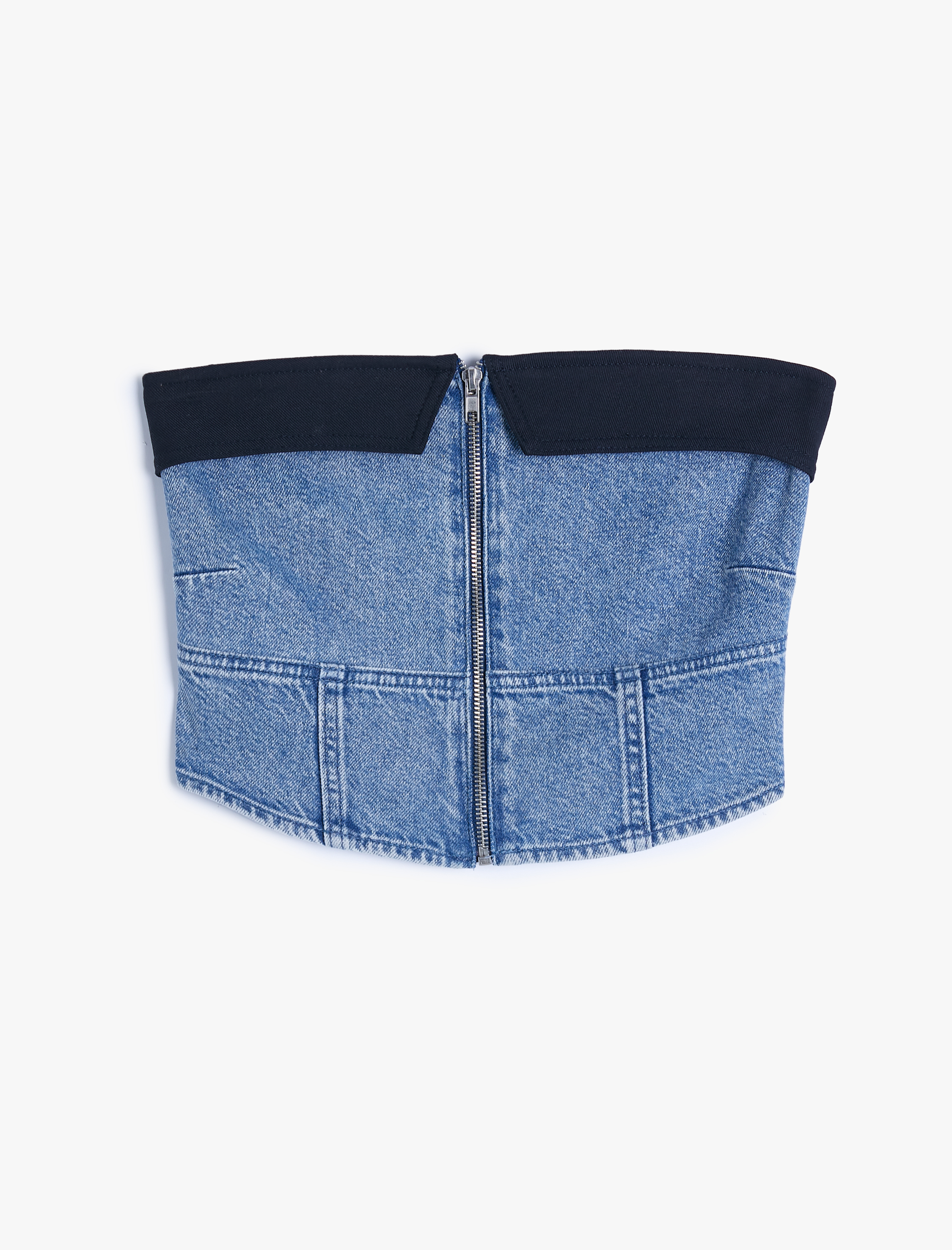   Crop Kot Straplez Üst Korse Görünümlü Renk Kontrastlı Fermuarlı