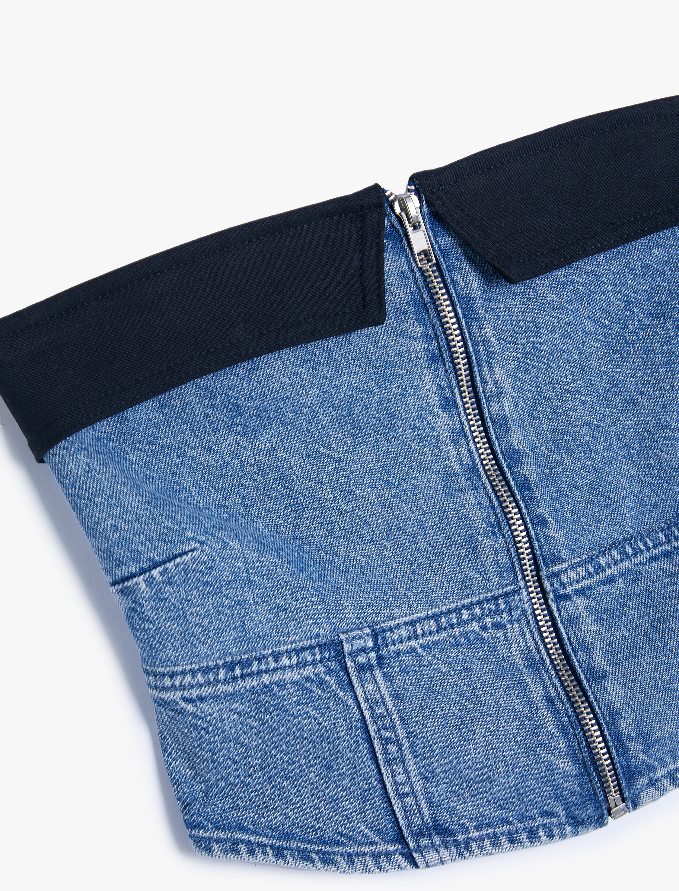   Crop Kot Straplez Üst Korse Görünümlü Renk Kontrastlı Fermuarlı