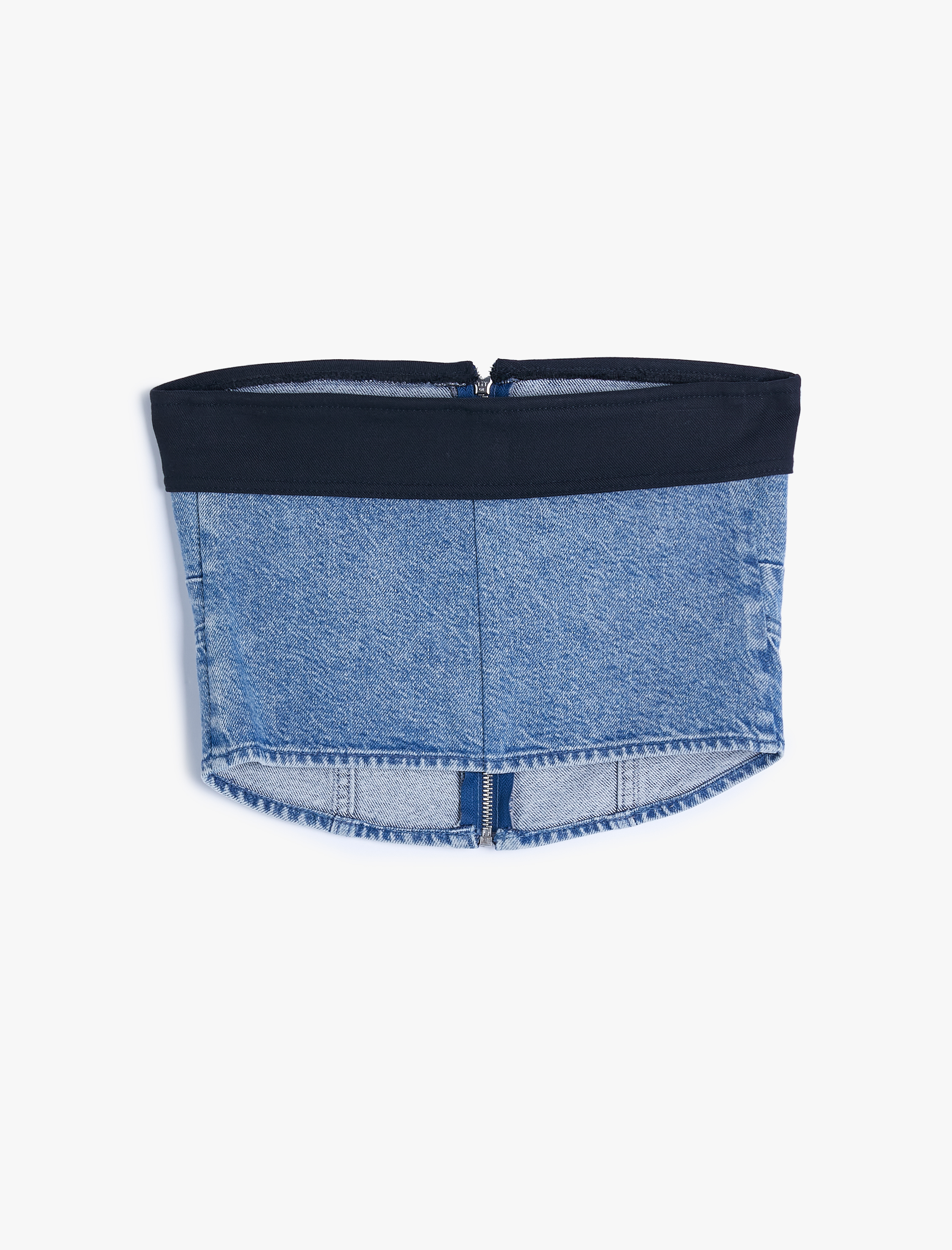   Crop Kot Straplez Üst Korse Görünümlü Renk Kontrastlı Fermuarlı