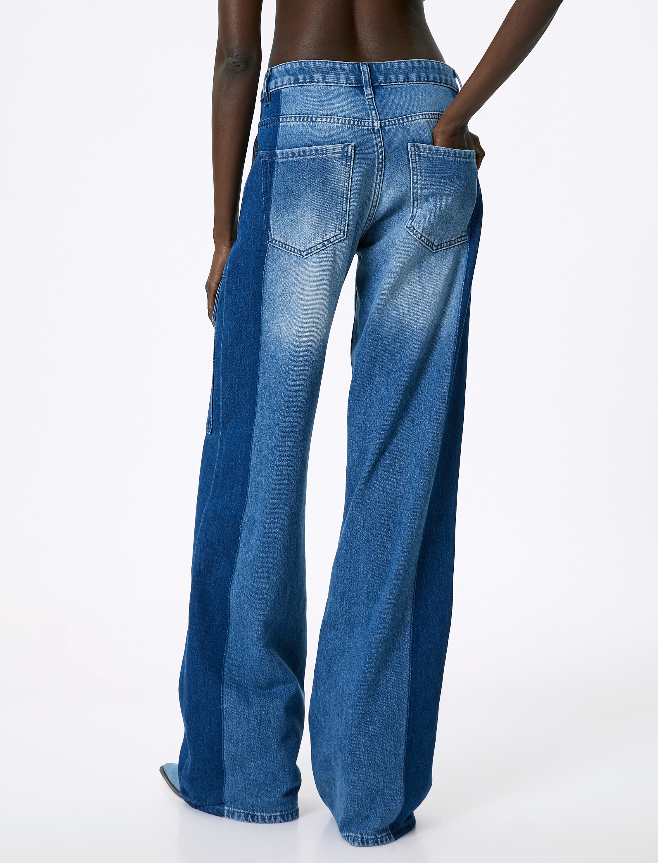   Geniş Paça Kargo Kot Pantolon Yüksek Bel Cepli Çift Renkli - Bianca Wide Leg Jeans