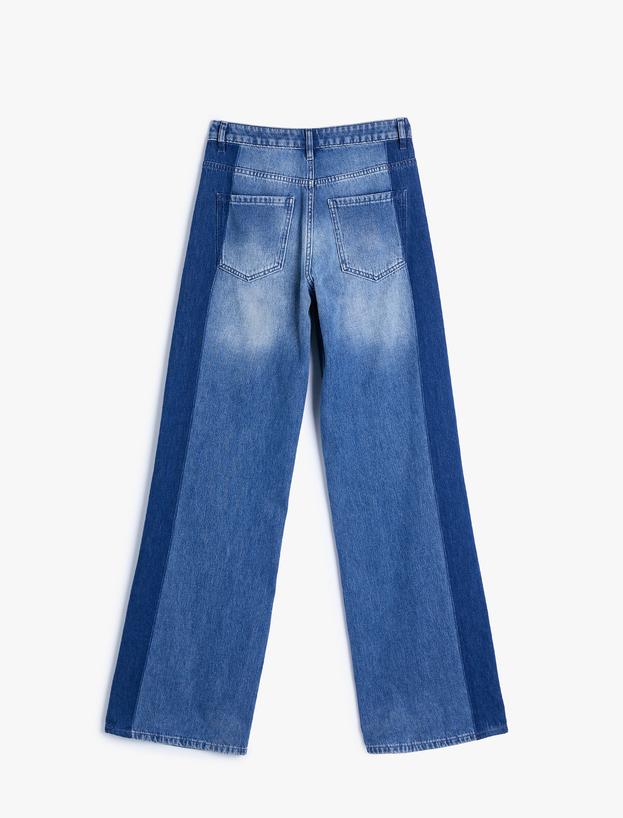 Geniş Paça Kargo Kot Pantolon Yüksek Bel Cepli Çift Renkli - Bianca Wide Leg Jeans_7