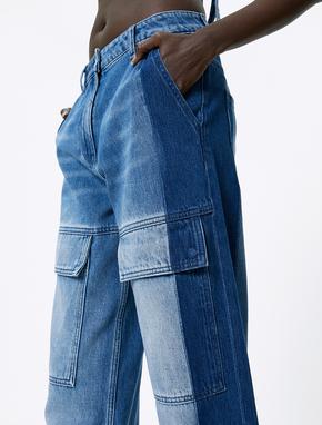 Geniş Paça Kargo Kot Pantolon Yüksek Bel Cepli Çift Renkli - Bianca Wide Leg Jeans_5