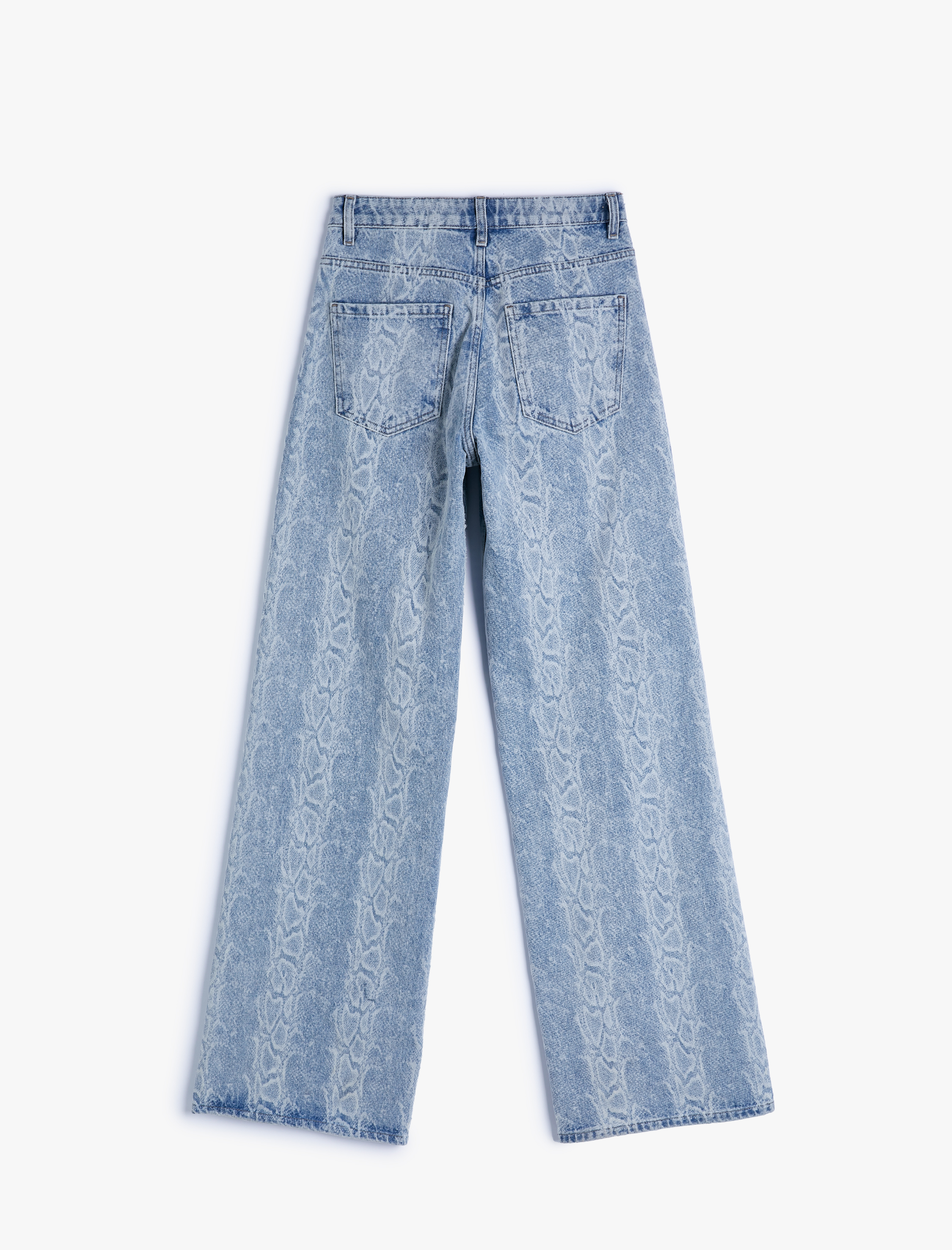   Geniş Paça Kot Pantolon Yılan Lazer Baskılı Yüksek Bel Cepli - Bianca Wide Leg Jeans