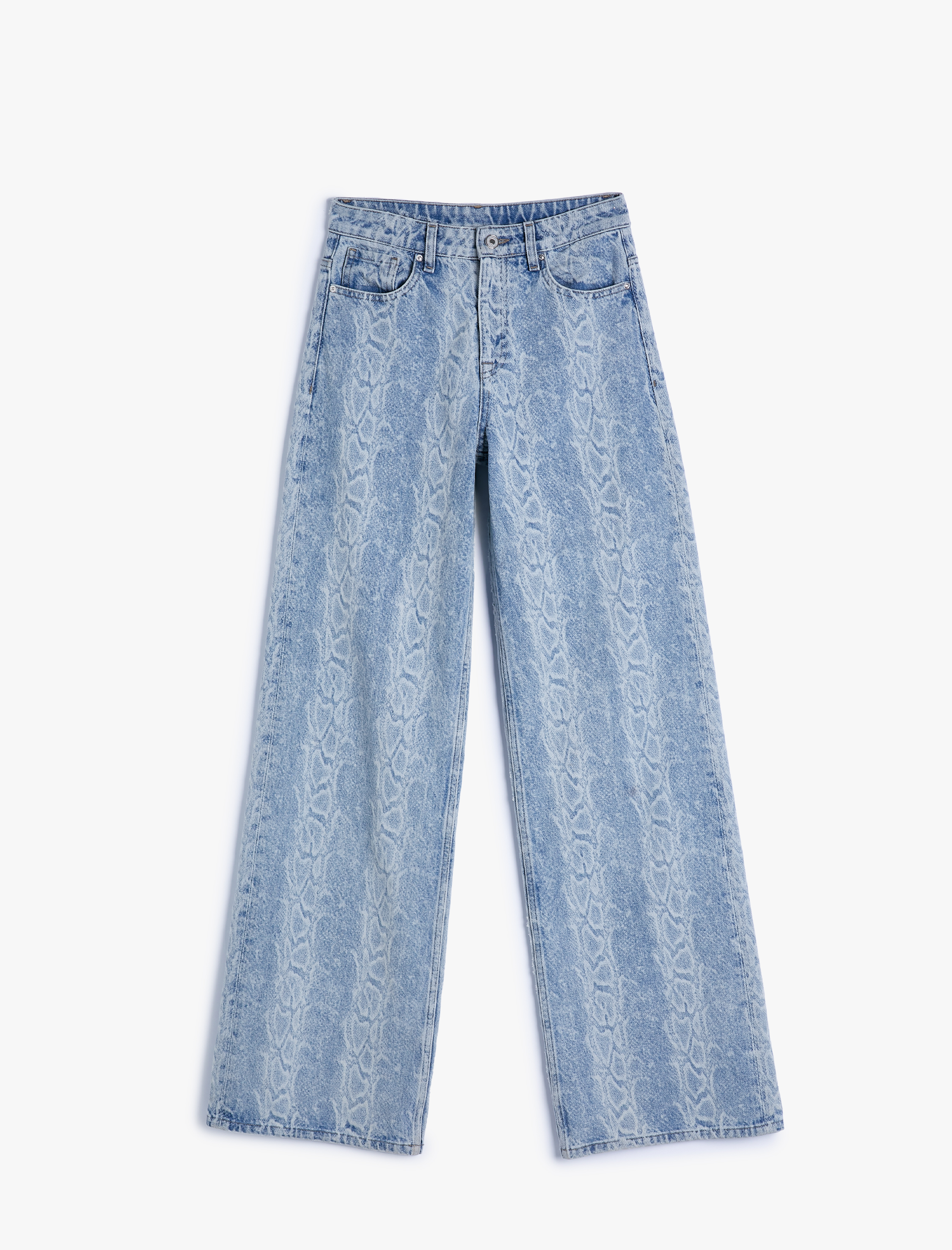  Geniş Paça Kot Pantolon Yılan Lazer Baskılı Yüksek Bel Cepli - Bianca Wide Leg Jeans
