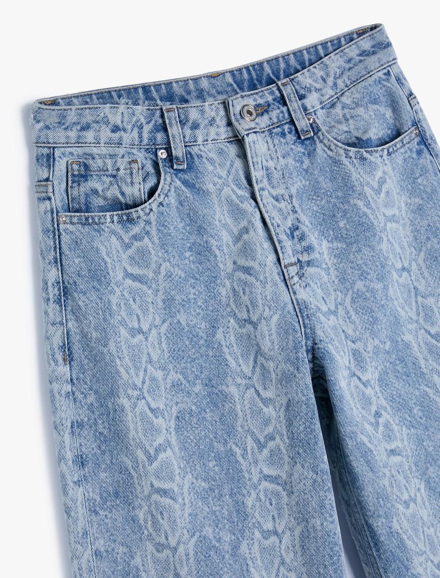   Geniş Paça Kot Pantolon Yılan Lazer Baskılı Yüksek Bel Cepli - Bianca Wide Leg Jeans