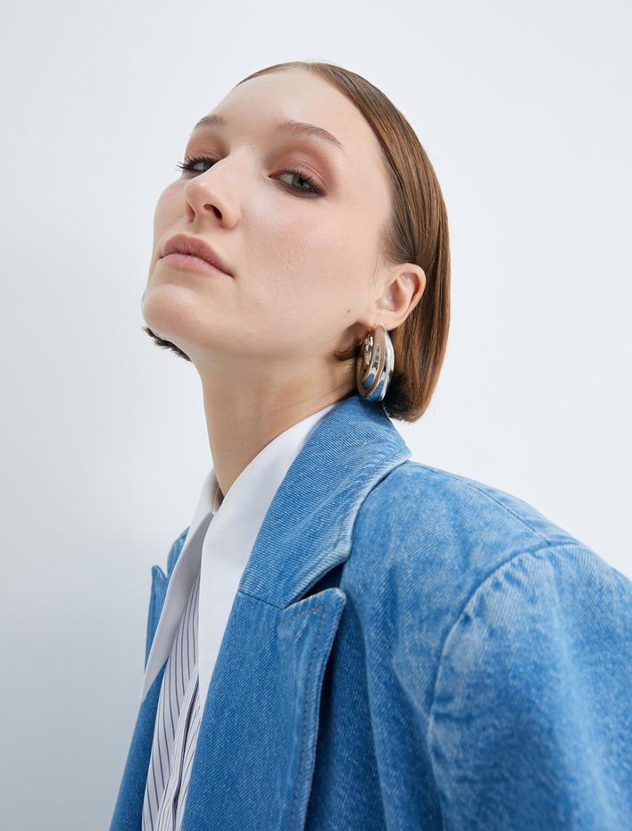  Kot Blazer Ceket Kruvaze Cep Detaylı Rahat Kalıp