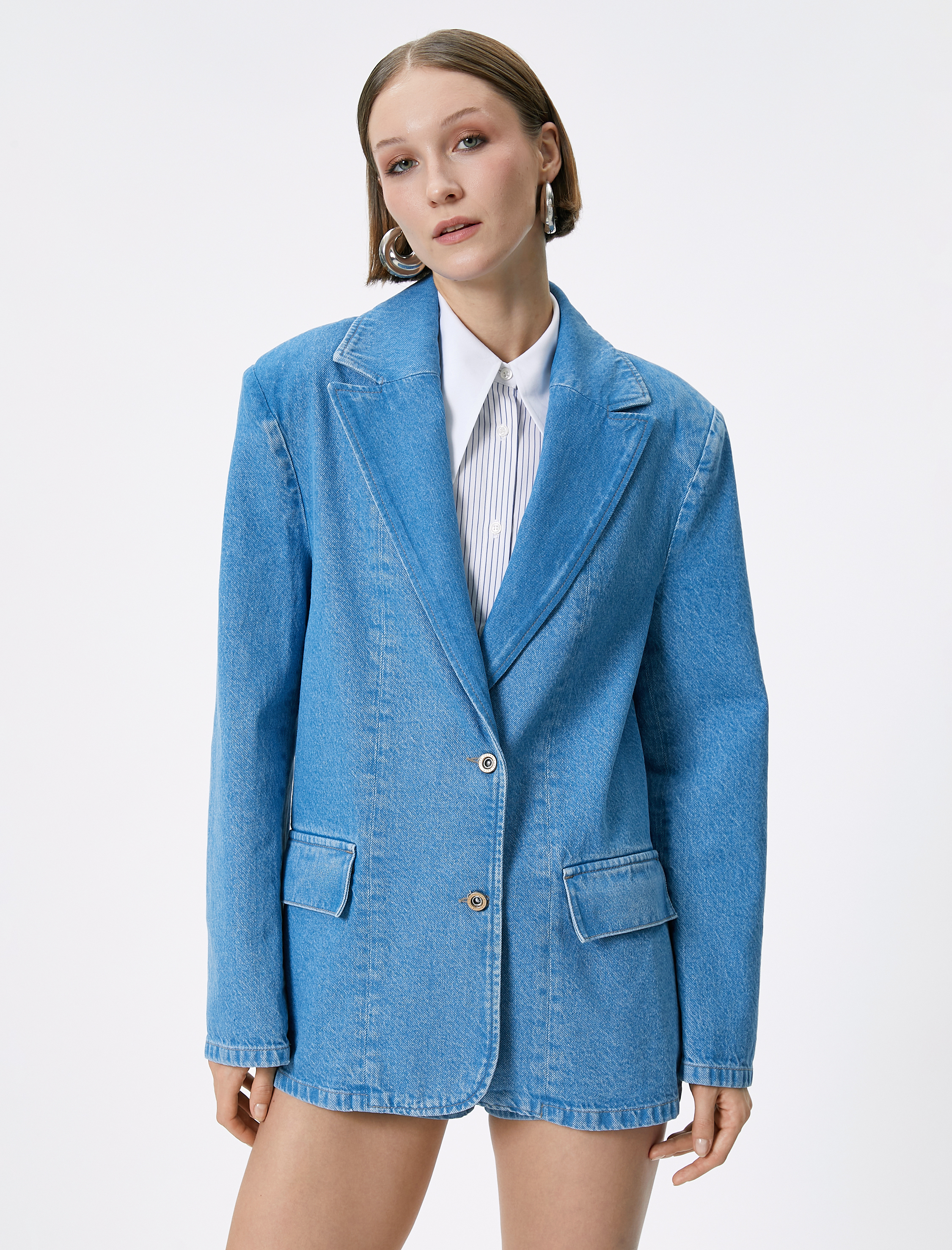   Kot Blazer Ceket Kruvaze Cep Detaylı Rahat Kalıp