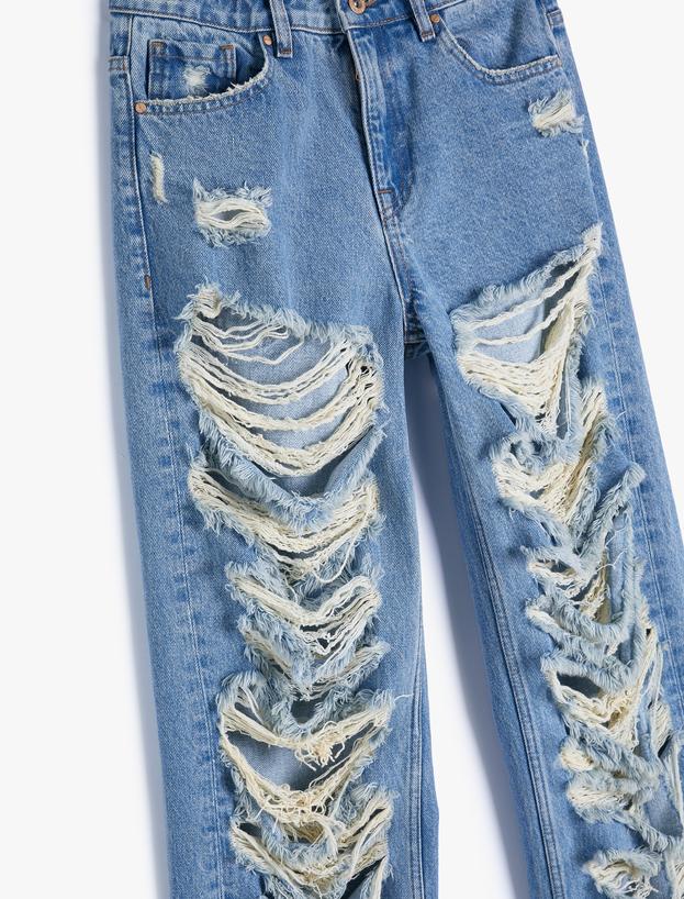 Çok Yıpratmalı Kot Pantolon Düz Paça Cepli Pamuklu - Nora Straight Jeans_9