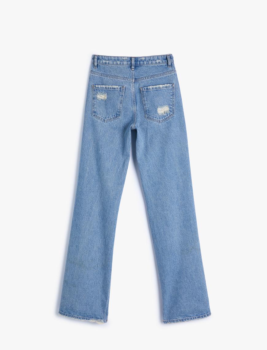   Çok Yıpratmalı Kot Pantolon Düz Paça Cepli Pamuklu - Nora Straight Jeans