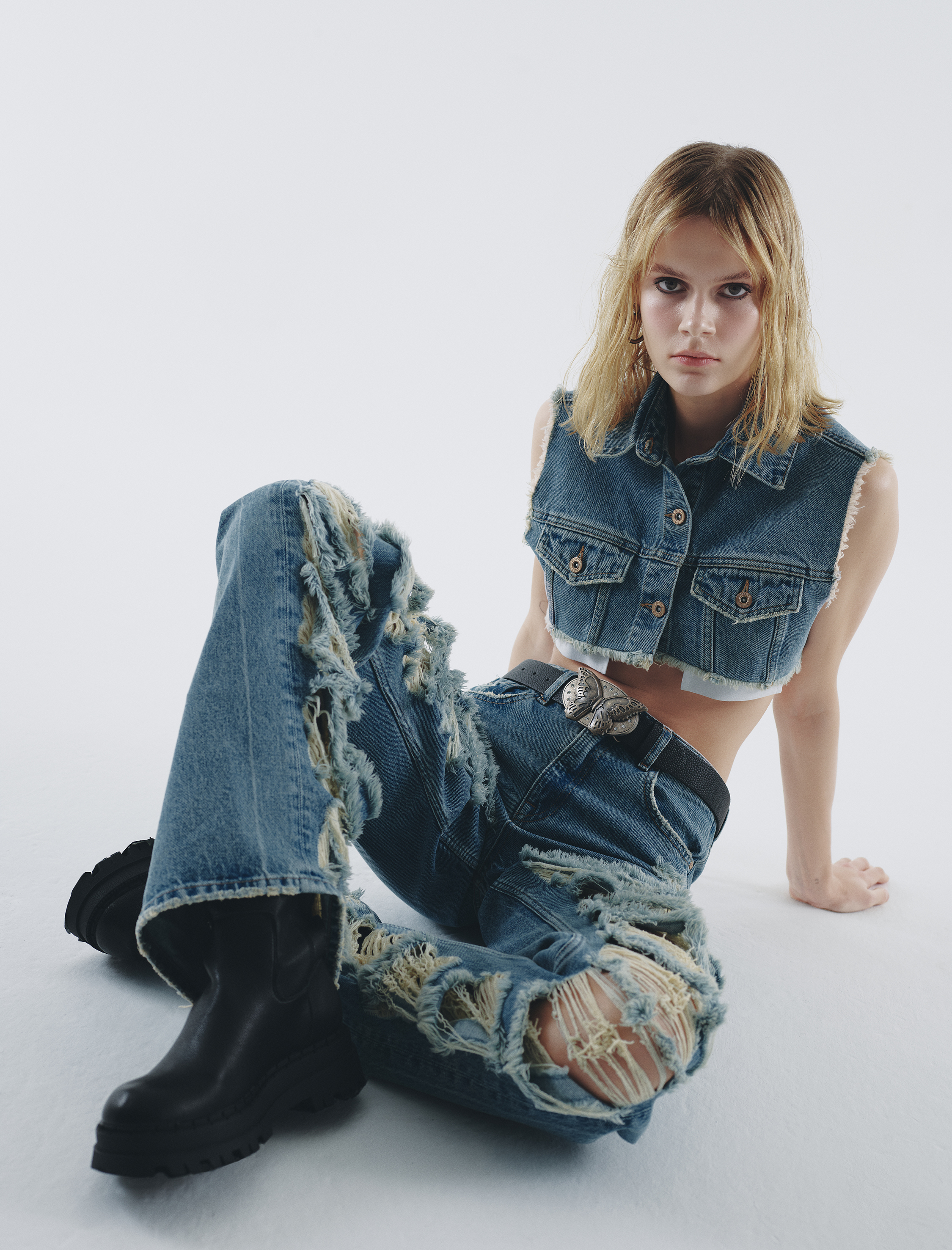   Çok Yıpratmalı Kot Pantolon Düz Paça Cepli Pamuklu - Nora Straight Jeans