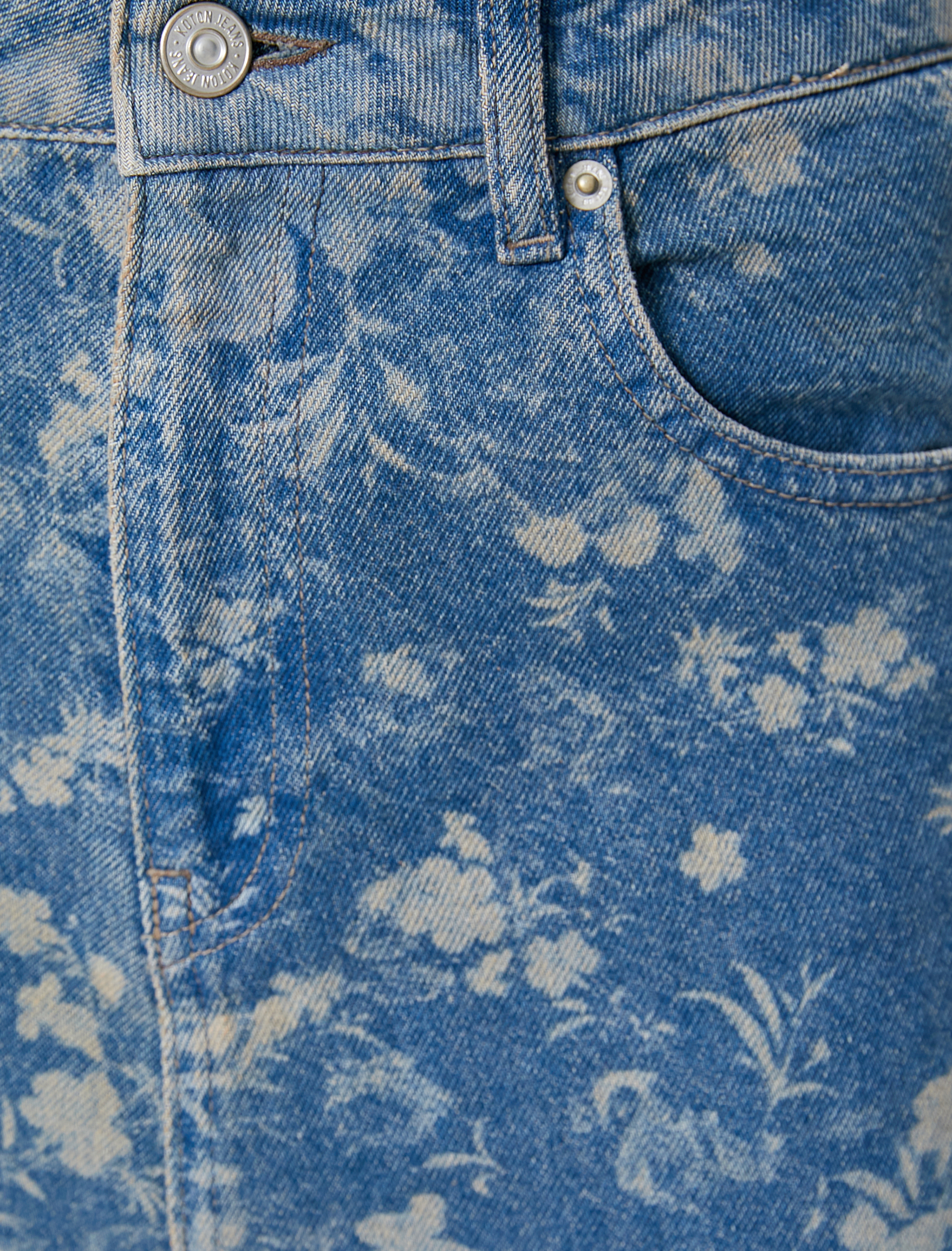   Uzun Kot Etek Çiçekli Lazer Baskılı Standart Bel A Kesim