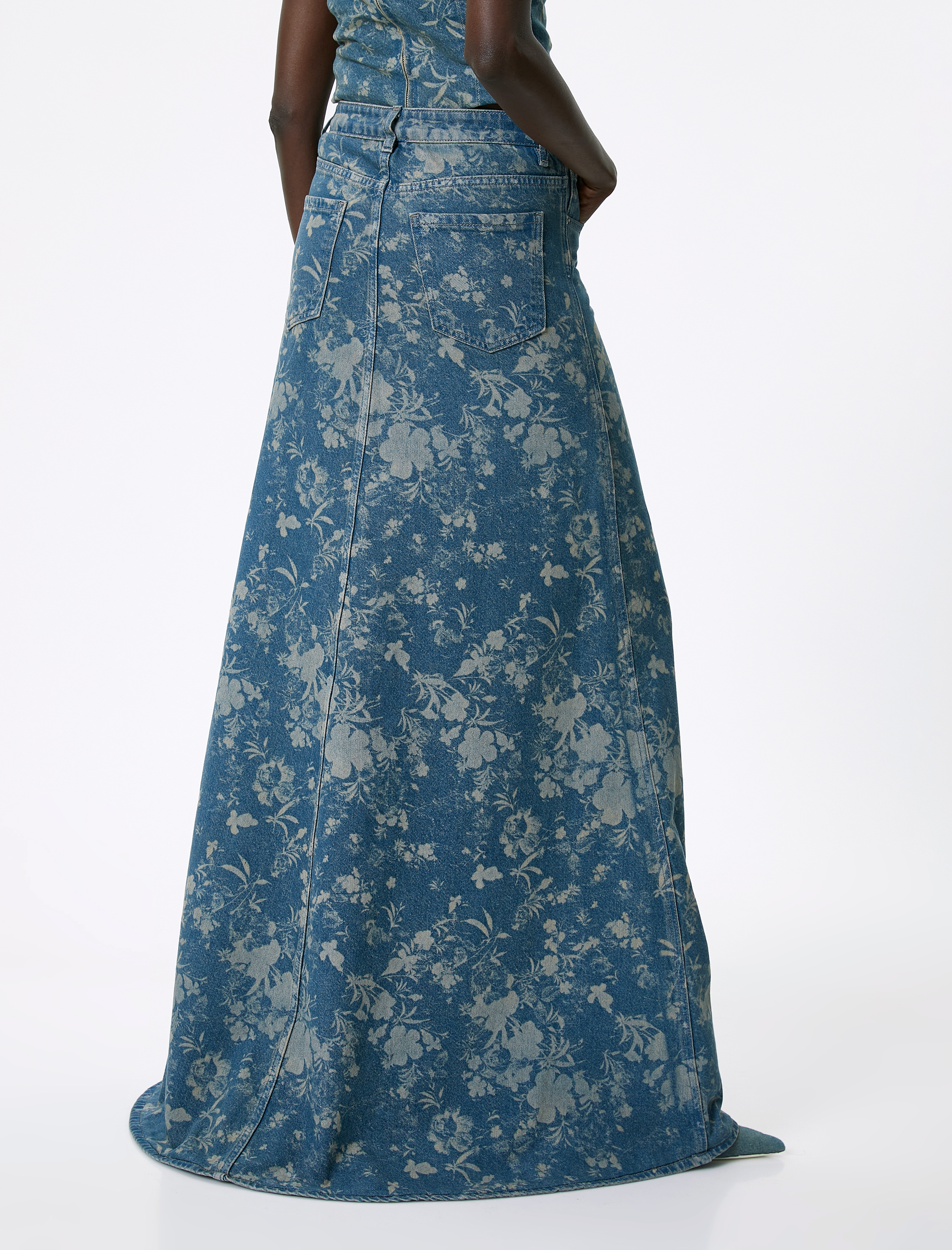   Uzun Kot Etek Çiçekli Lazer Baskılı Standart Bel A Kesim