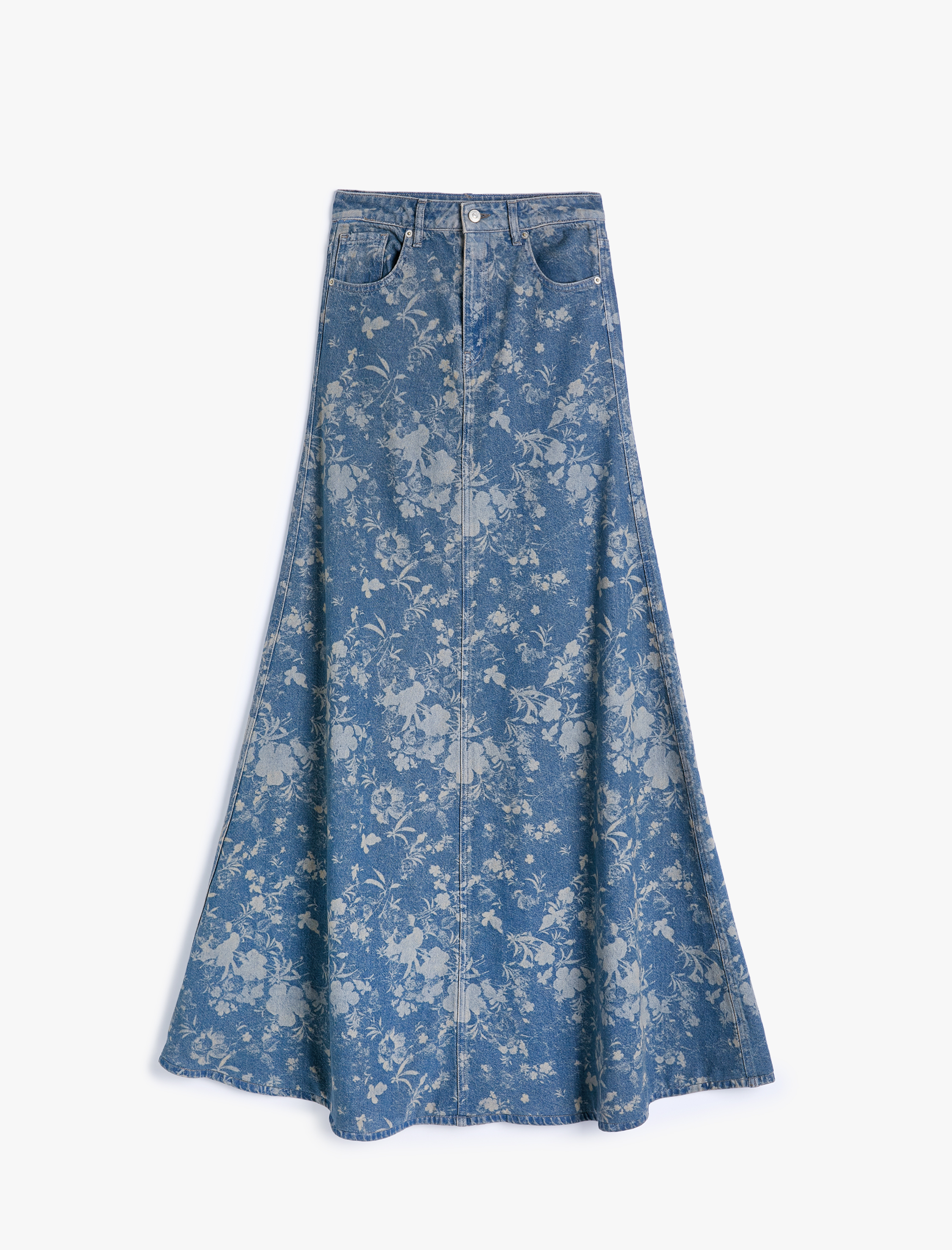   Uzun Kot Etek Çiçekli Lazer Baskılı Standart Bel A Kesim