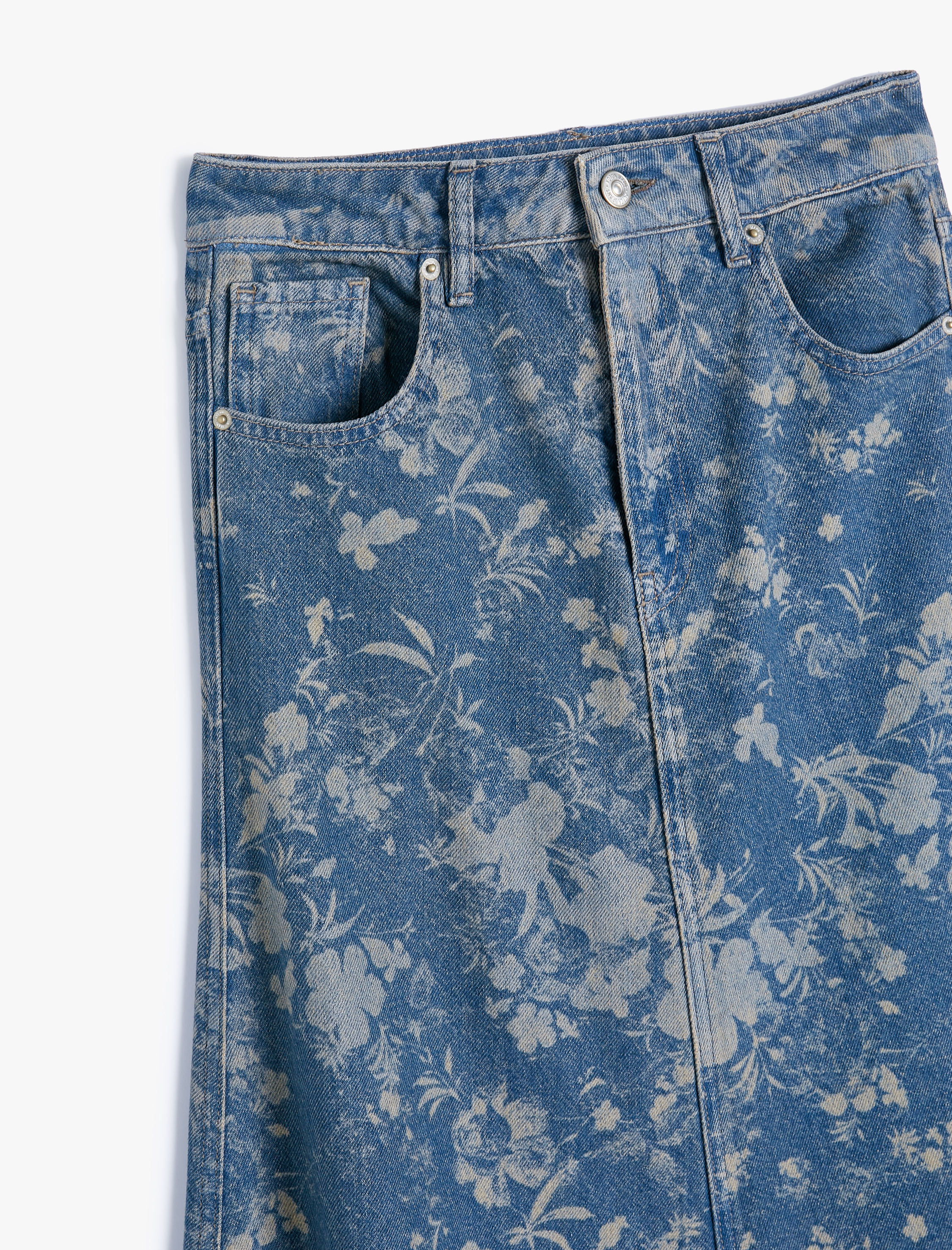   Uzun Kot Etek Çiçekli Lazer Baskılı Standart Bel A Kesim