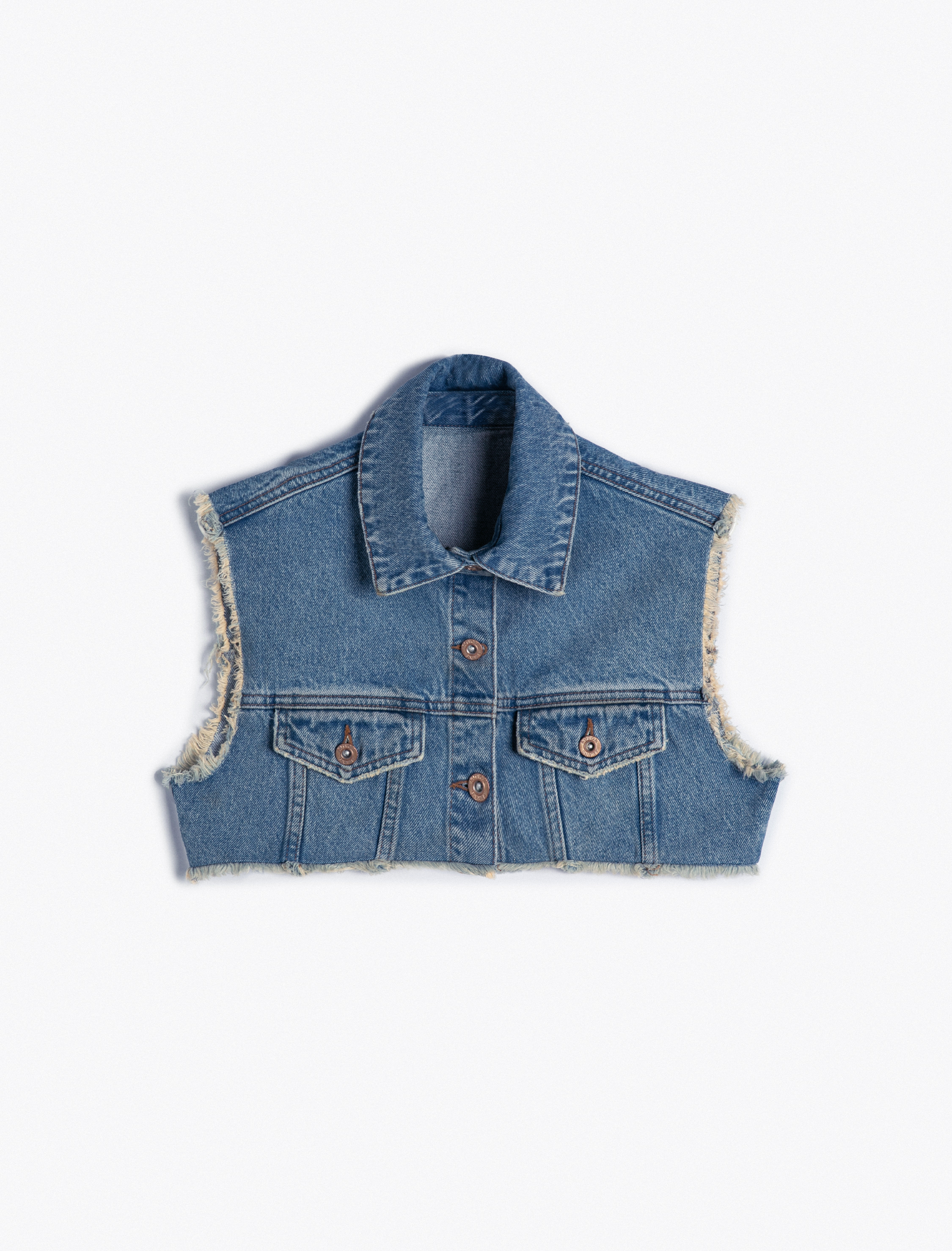 Crop Kot Yelek Gömlek Yaka Düğmeli Cepli