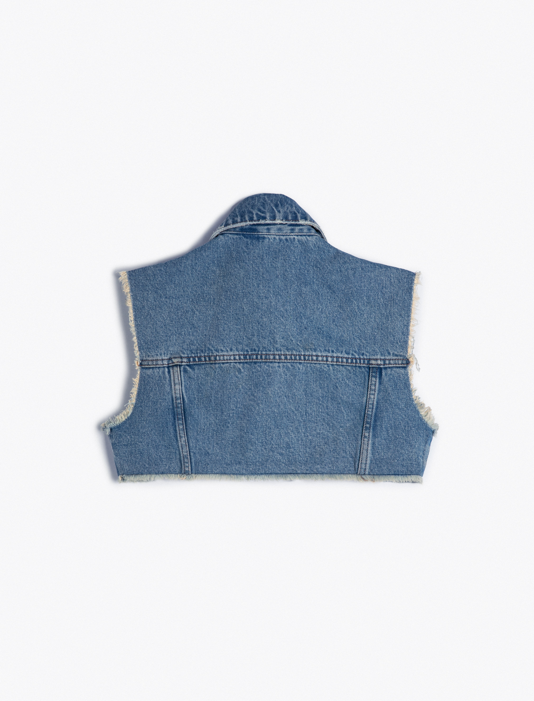 Crop Kot Yelek Gömlek Yaka Düğmeli Cepli