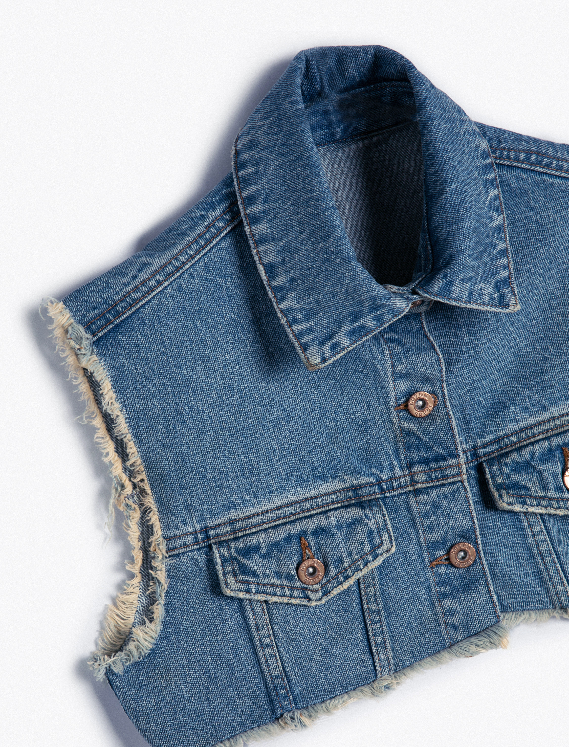 Crop Kot Yelek Gömlek Yaka Düğmeli Cepli