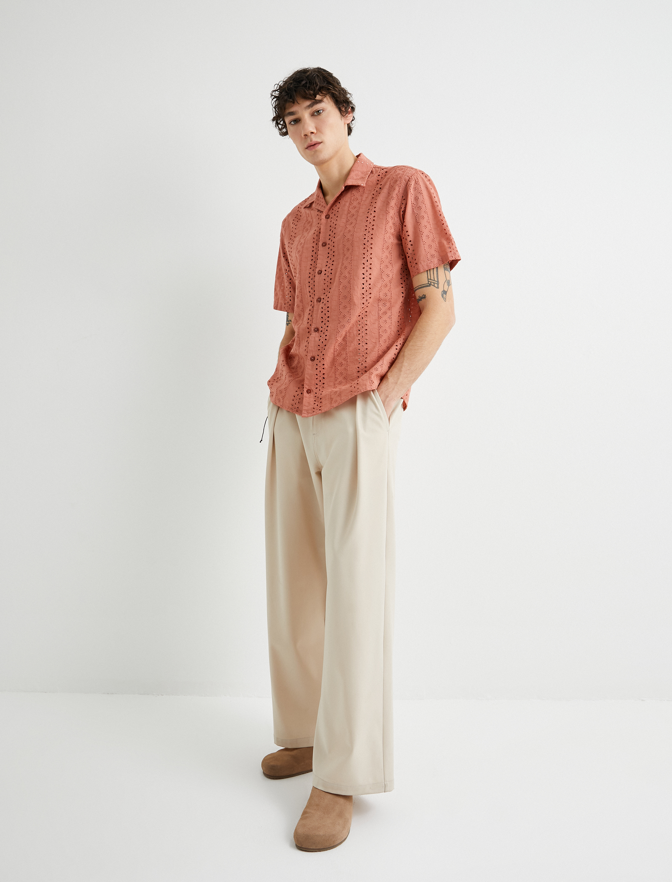   Bol Baggy Pantolon Kumaş Düğmeli Chino Cep Detaylı