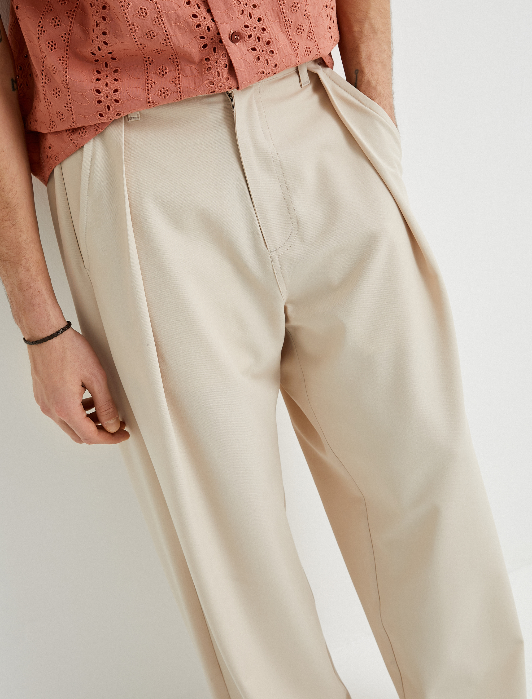   Bol Baggy Pantolon Kumaş Düğmeli Chino Cep Detaylı