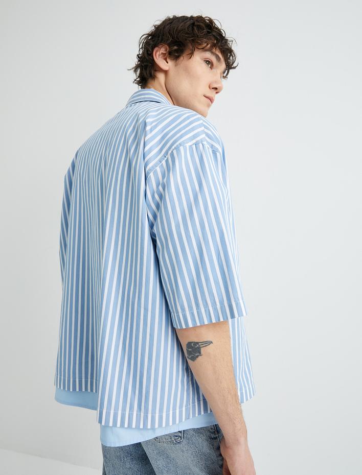  Oversize Gömlek Kısa Kollu Cep Detaylı Klasik Yaka Regular Fit