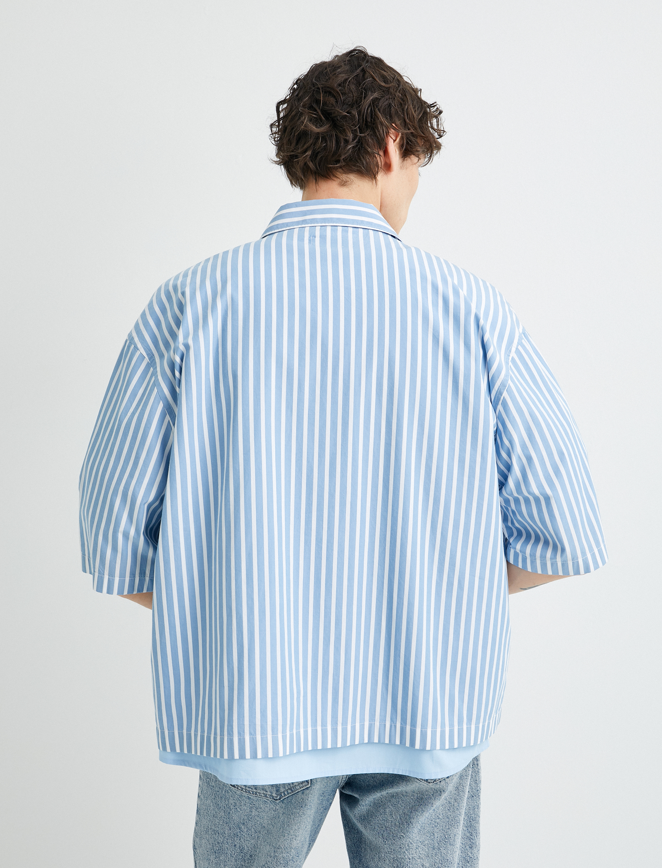   Oversize Gömlek Kısa Kollu Cep Detaylı Klasik Yaka Regular Fit