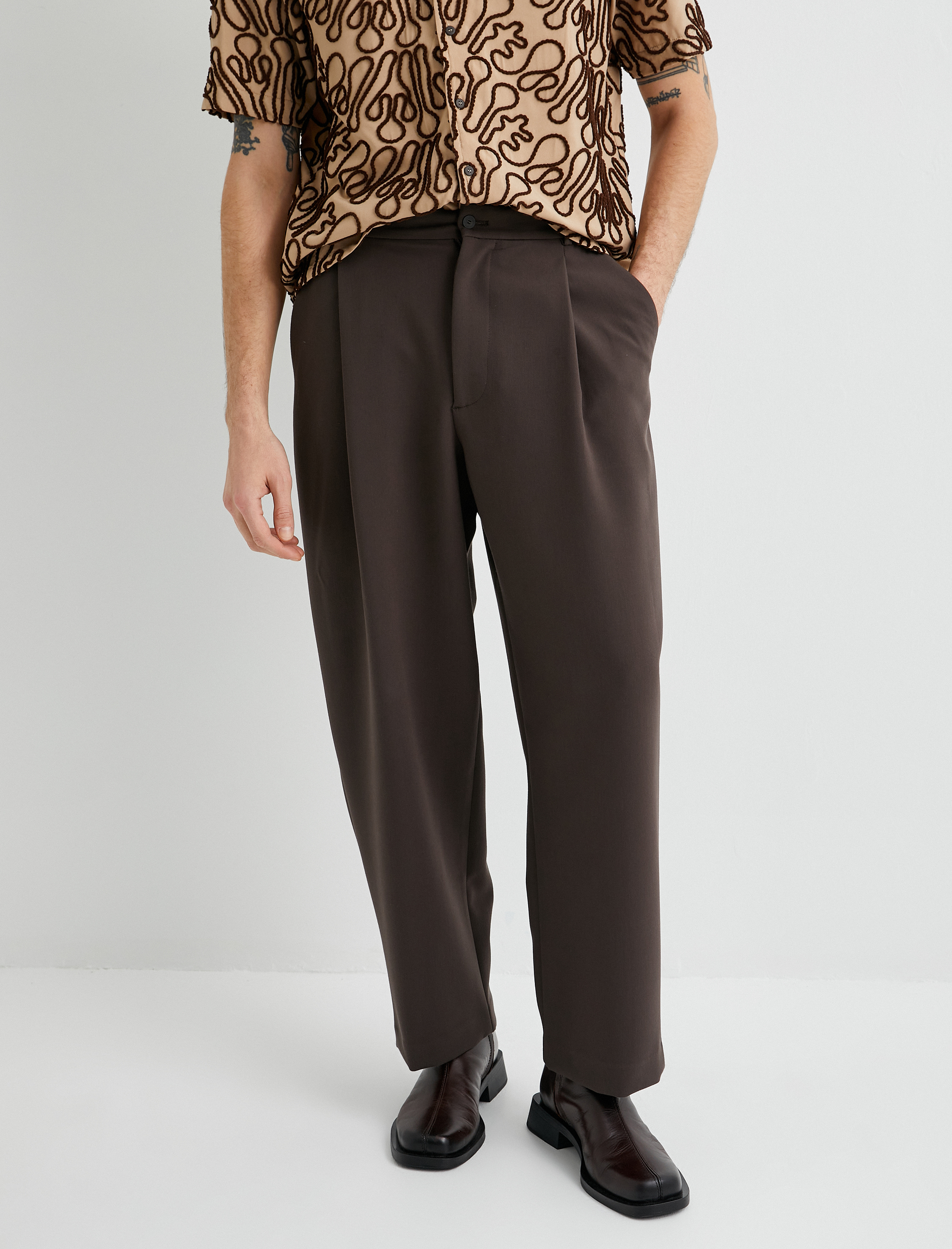   Bol Baggy Pantolon Kumaş Chino Düğmeli Cep Detaylı