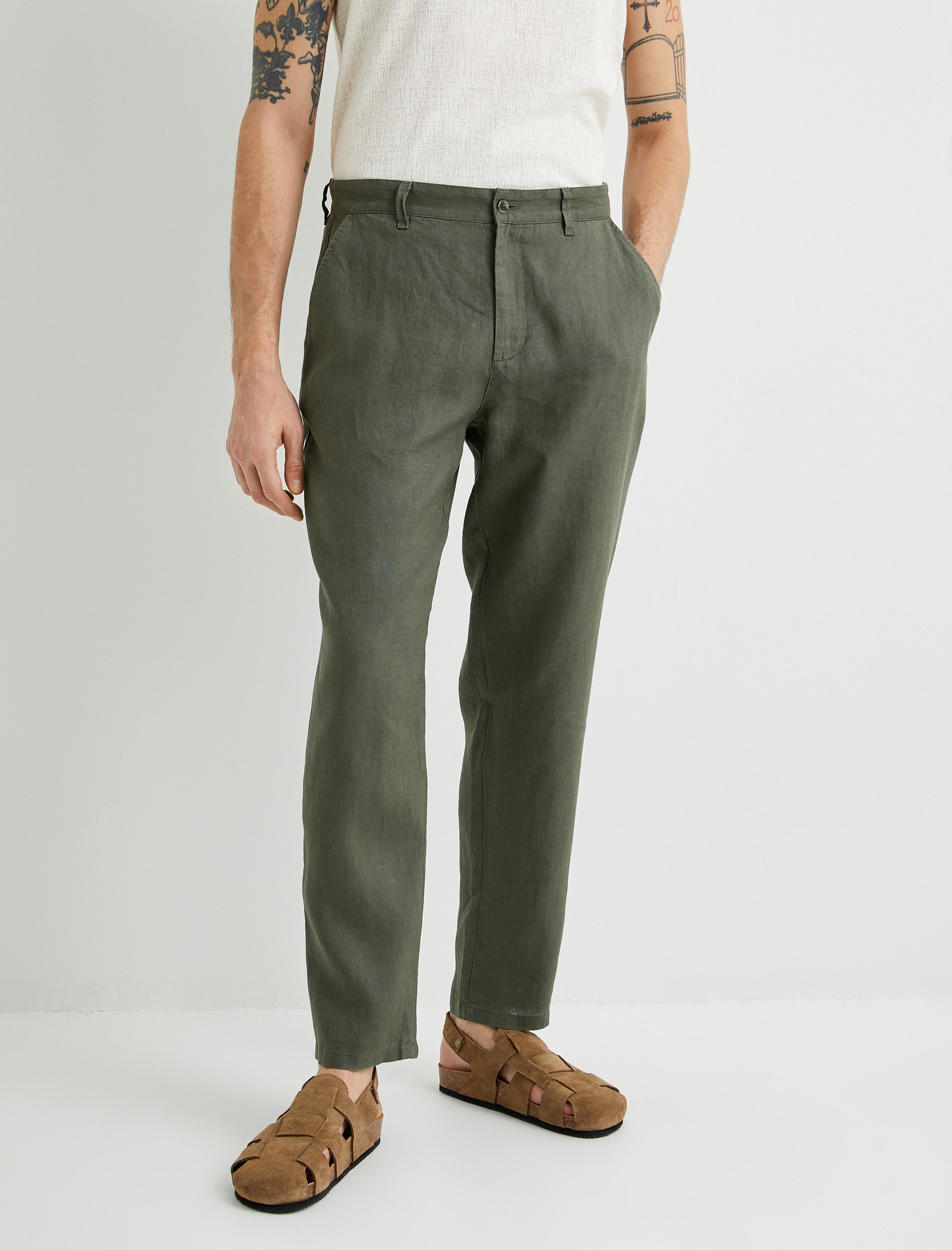   Yazlık Pantolon Slim Fit Chino Düğmeli Cep Detaylı