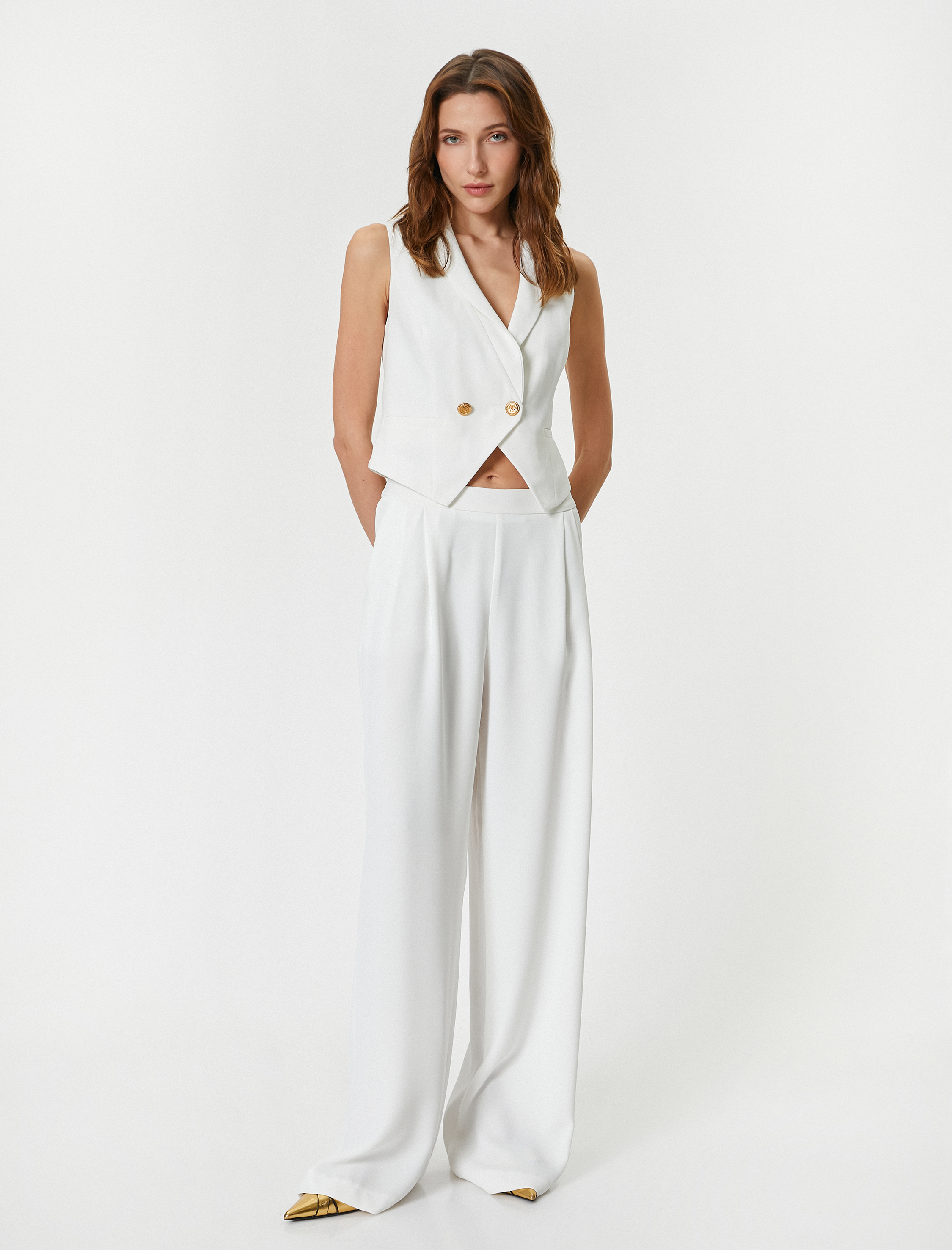   Palazzo Pantolon Pile Detaylı Cepli Standart Bel