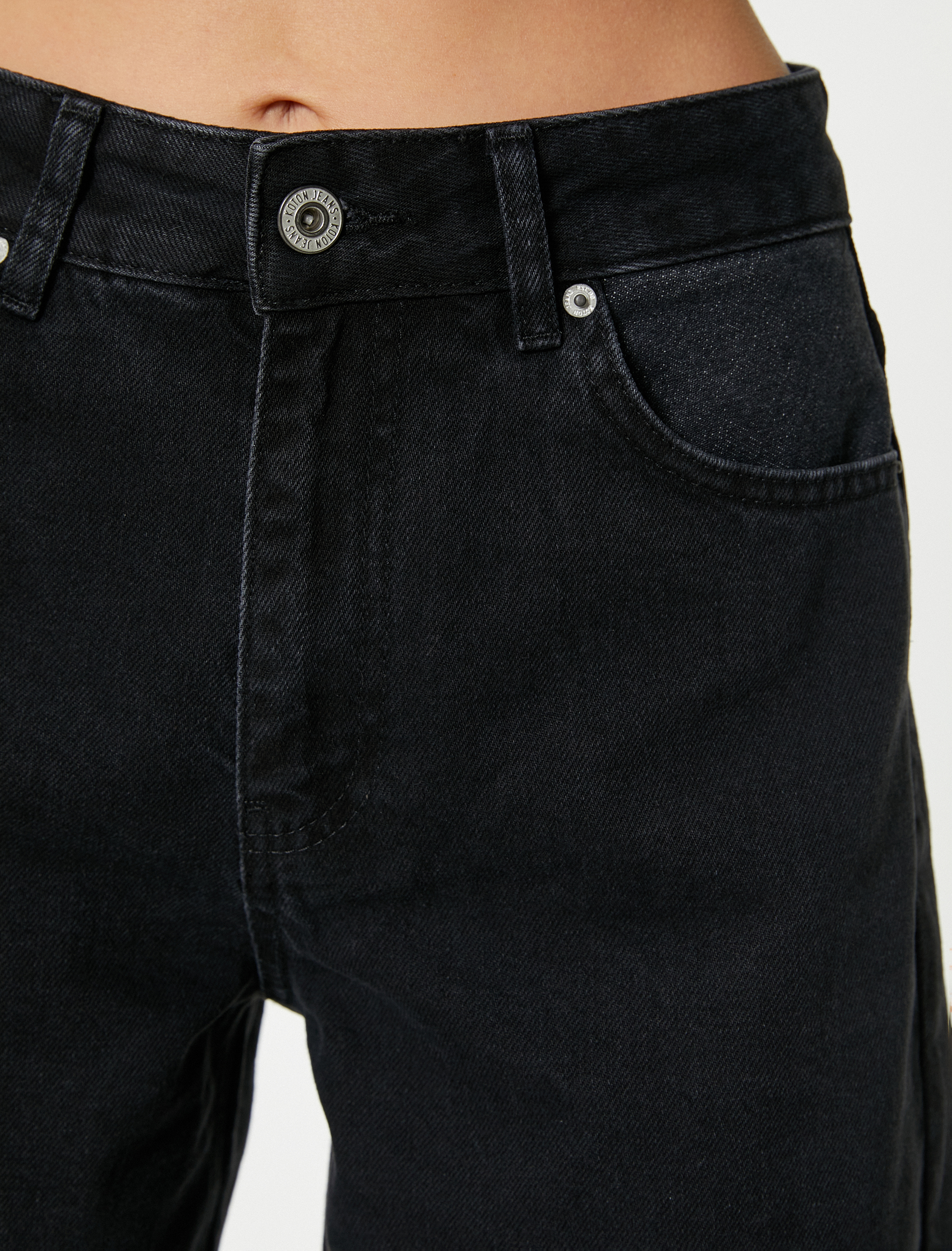   Yüksek Bel Geniş Paça Çift Kumaş Detaylı Kot Pantolon - Wide Leg Jeans