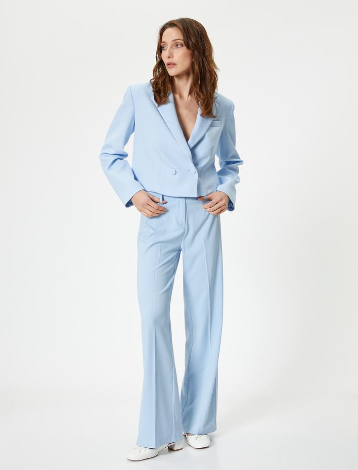  Kısa Blazer Ceket Kruvaze Düğmeli