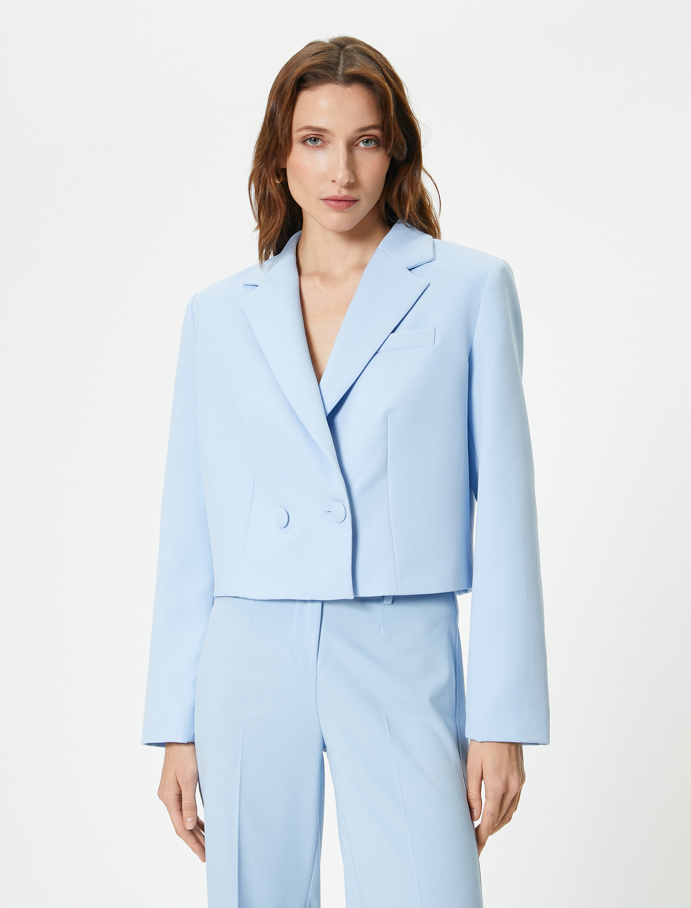   Kısa Blazer Ceket Kruvaze Düğmeli