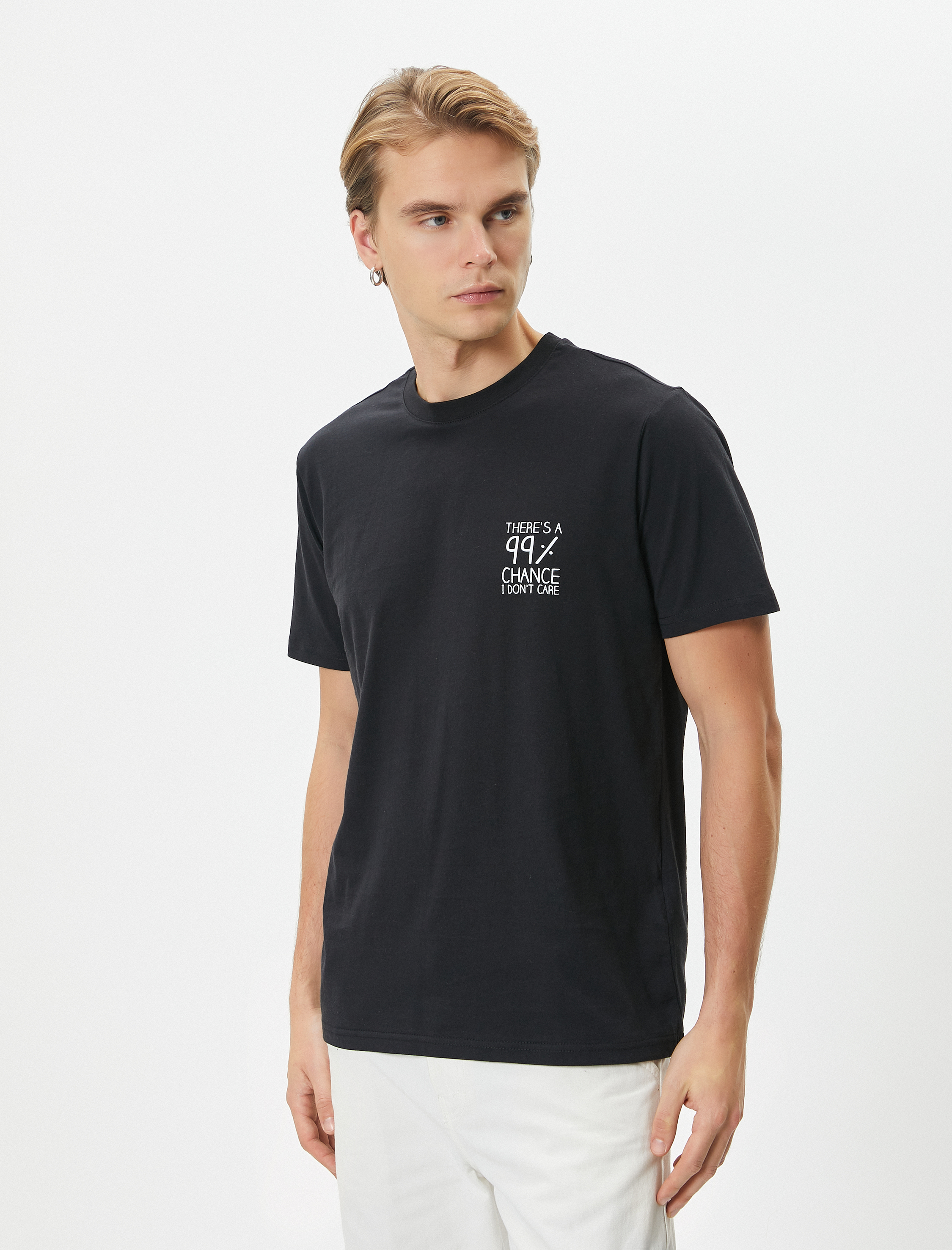   Slogan Baskılı Tişört Bisiklet Yaka Kısa Kollu Pamuklu