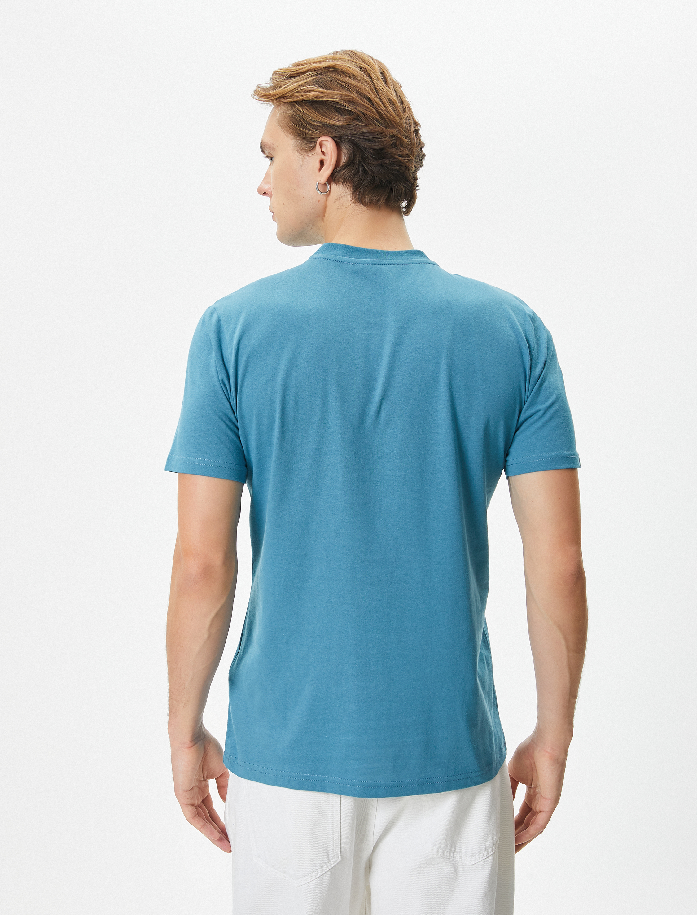   Slogan Baskılı Tişört Slim Fit Bisiklet Yaka Kısa Kollu Pamuklu