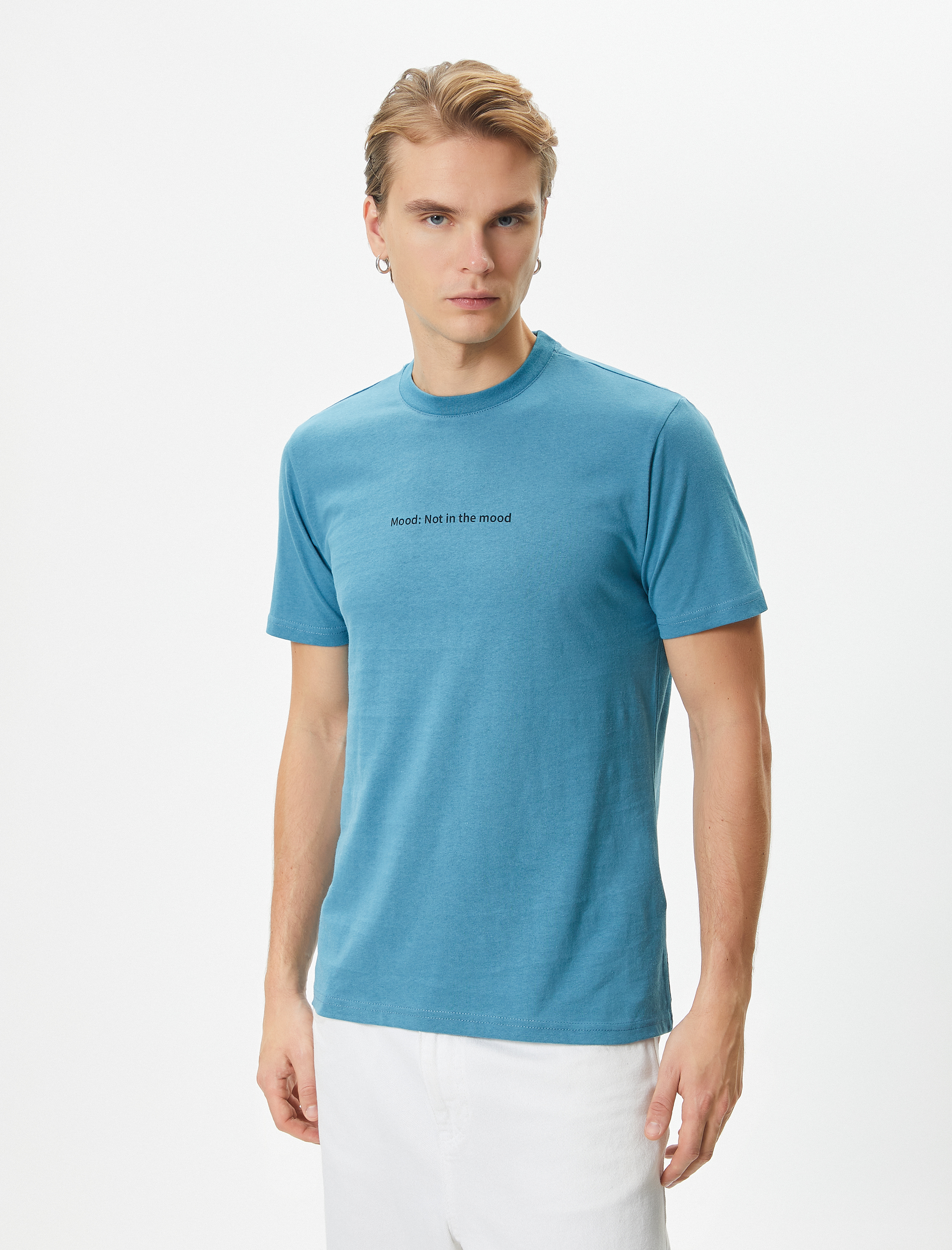   Slogan Baskılı Tişört Slim Fit Bisiklet Yaka Kısa Kollu Pamuklu