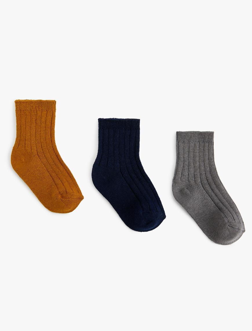  Erkek Bebek 3'lü Soket Çorap Seti Dokulu Çok Renkli