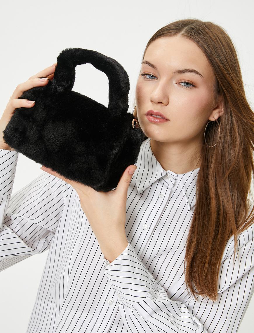  Kadın Peluş Mini Çapraz Çanta Kapaklı Fermuarlı