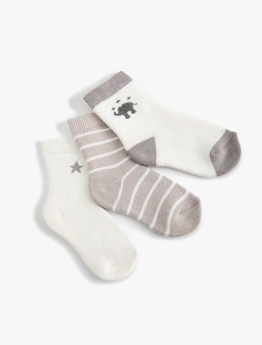  Erkek Bebek Çizgili Çorap Seti Çok Renkli 3’lü