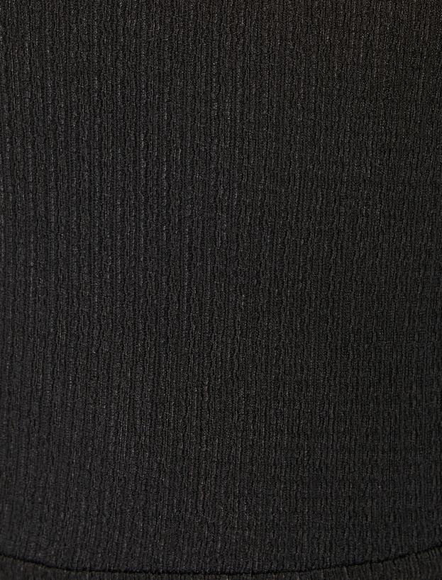 Balon Kol Elbise Midi Yırtmaç Detaylı Kısa Kollu Slim Fit_5