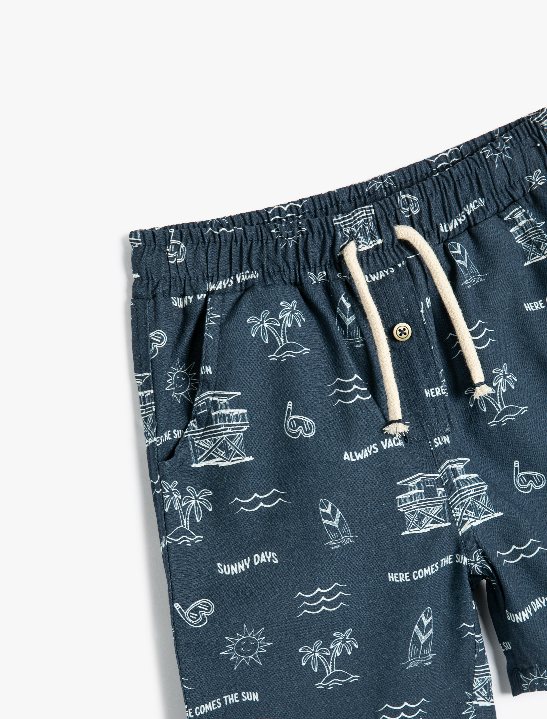  Erkek Bebek Kısa Şort Cepli Beli Bağlamalı Lastikli Pamuklu