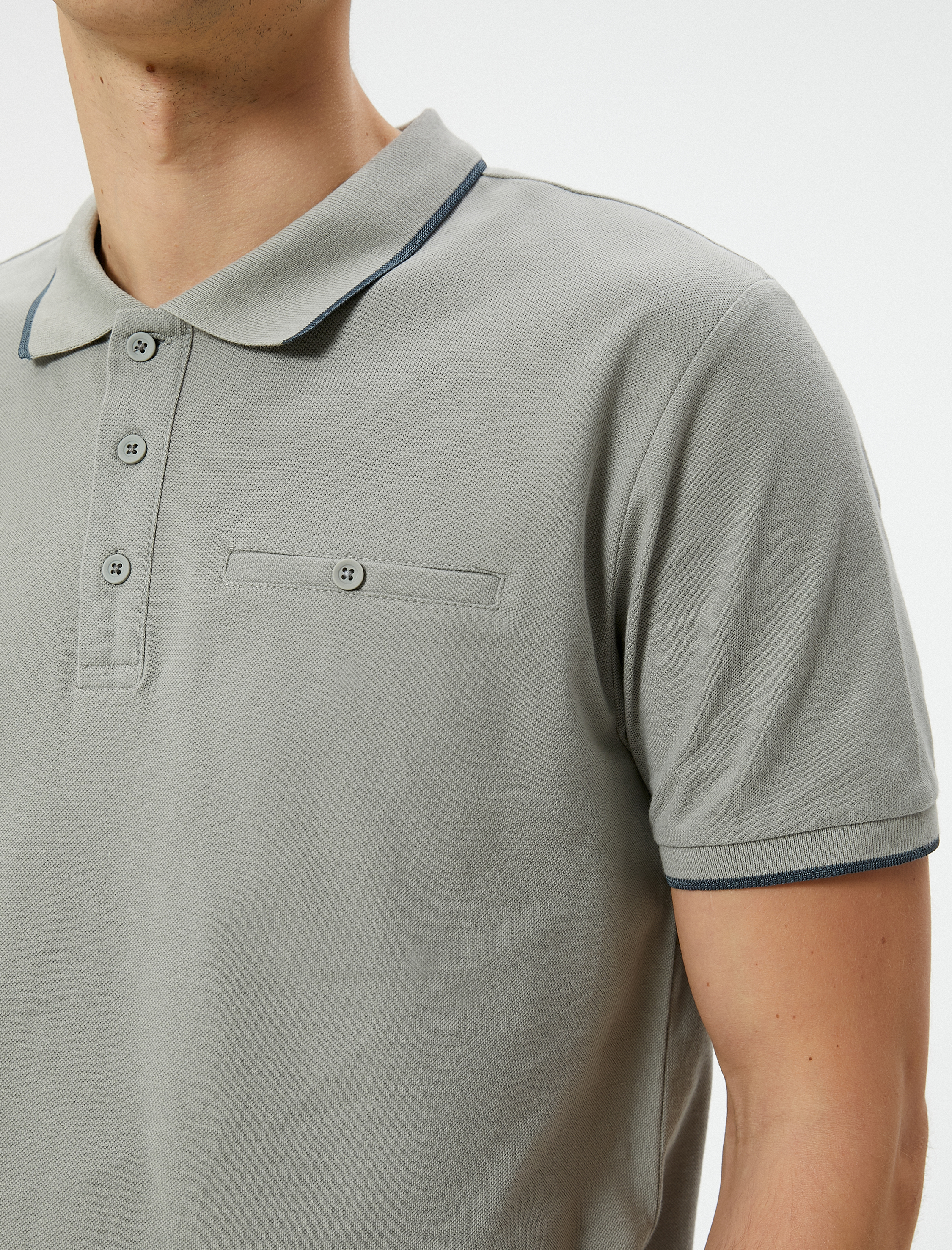   Polo Yaka Tişört Slim Fit Düğmeli Kısa Kollu Biyeli